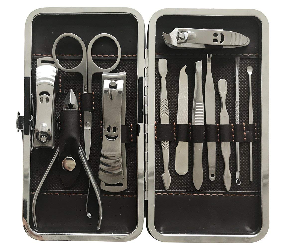 Premium 12-Piece Stainless Steel Manicure Pedicure Set - Professional Nail Clippers, Cuticle Remover & Complete Nail Care Tools with Travel Case - Perfect for Home, Salon & Travel Grooming Essentials