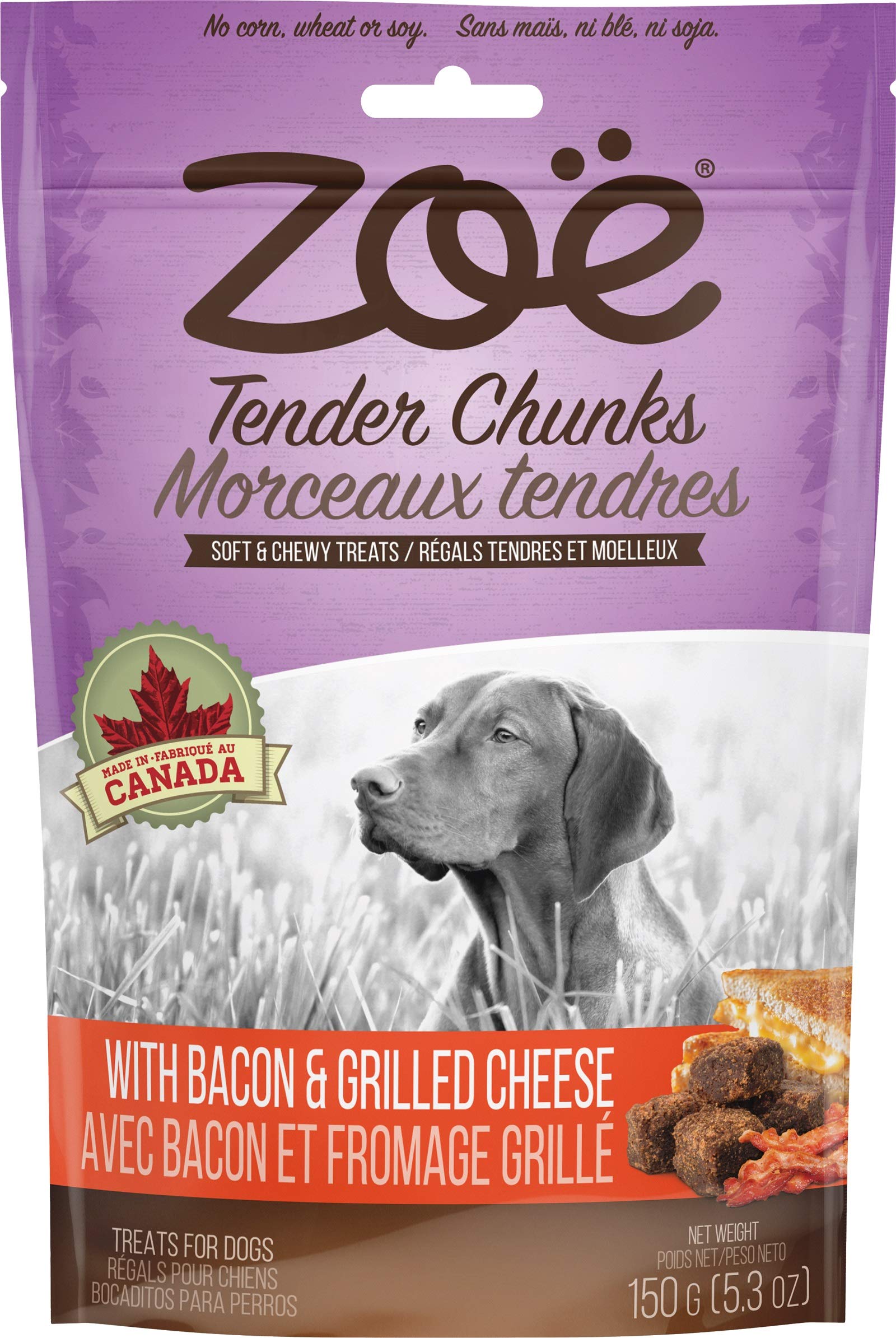 Zoe Tender Chunks Dog Treats - Cheese & Bacon Flavor, 5.3 oz - Delicious Soft Bites for Training & Rewards - Perfect for Small & Medium Dogs at Home or Outdoors
