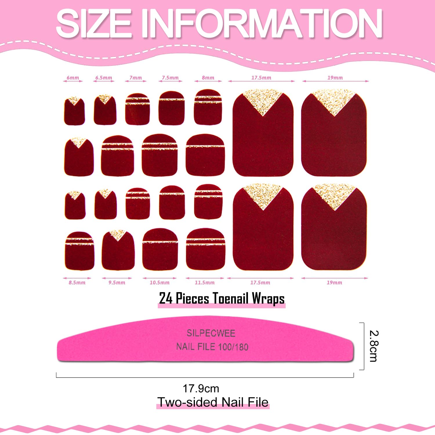 SILPECWEE 20 Sheets Toe Nail Polish Stickers - Leopard Print, Glitter & Plaid Nail Wraps for Women | Easy Application Nail Decals & Strips in Red | Perfect for Pedicures, Parties & Everyday Nail Art