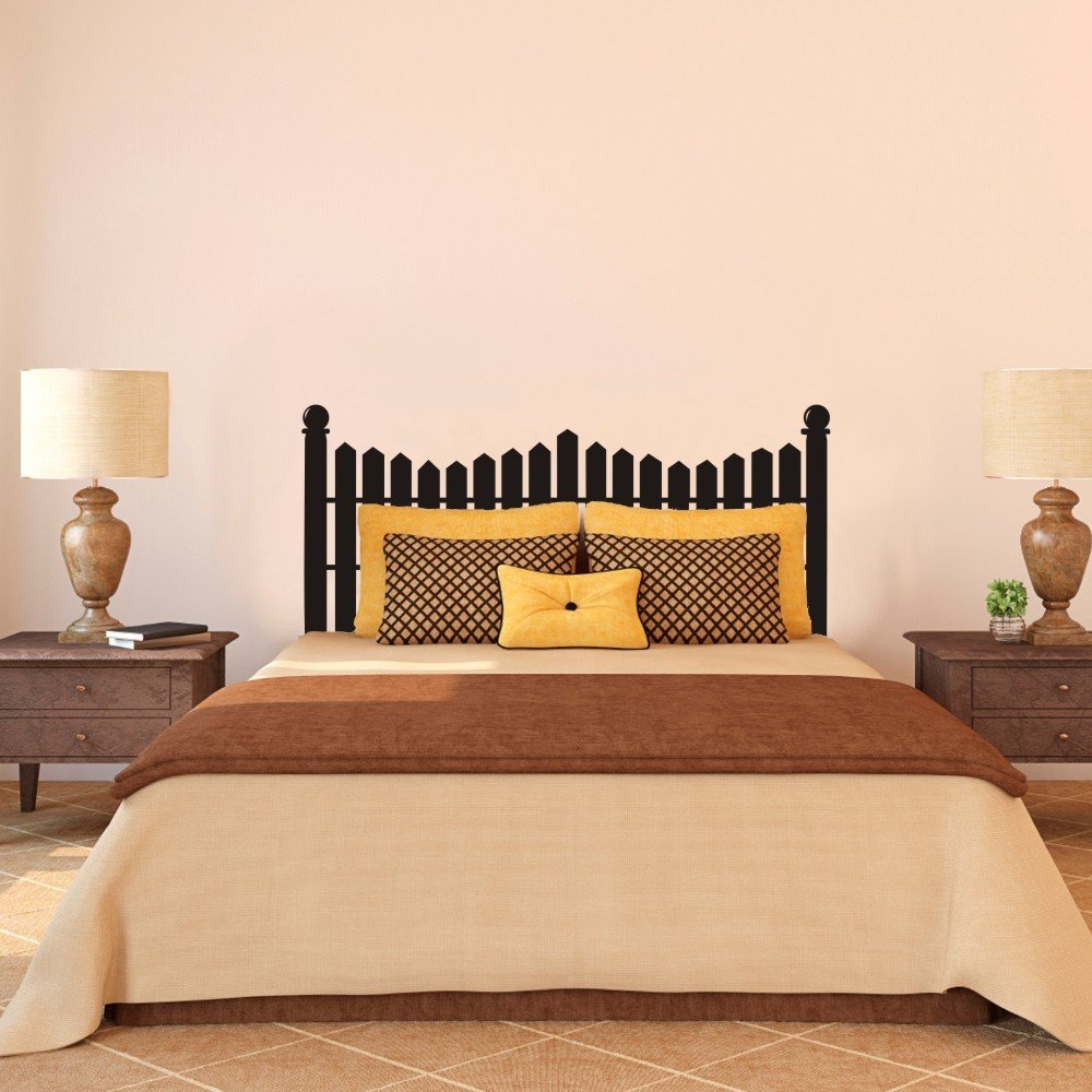 Picket Fence Headboard Wall Decal - Dark Brown Vinyl Wall Sticker for Bedroom, Dorm Decor, and Nursery Wall Art - Medium Size