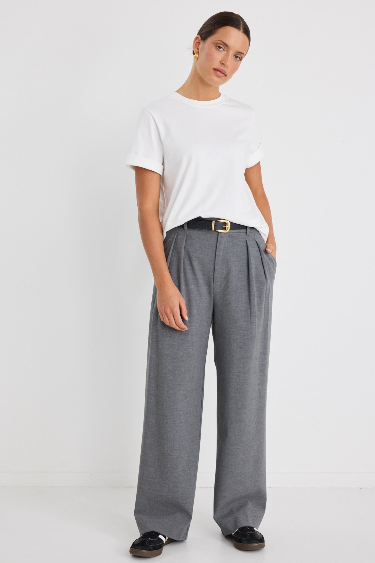 Elegant High-Waisted Charcoal Wide Leg Pants for Women - Comfortable & Stylish Office Wear or Casual Outfits