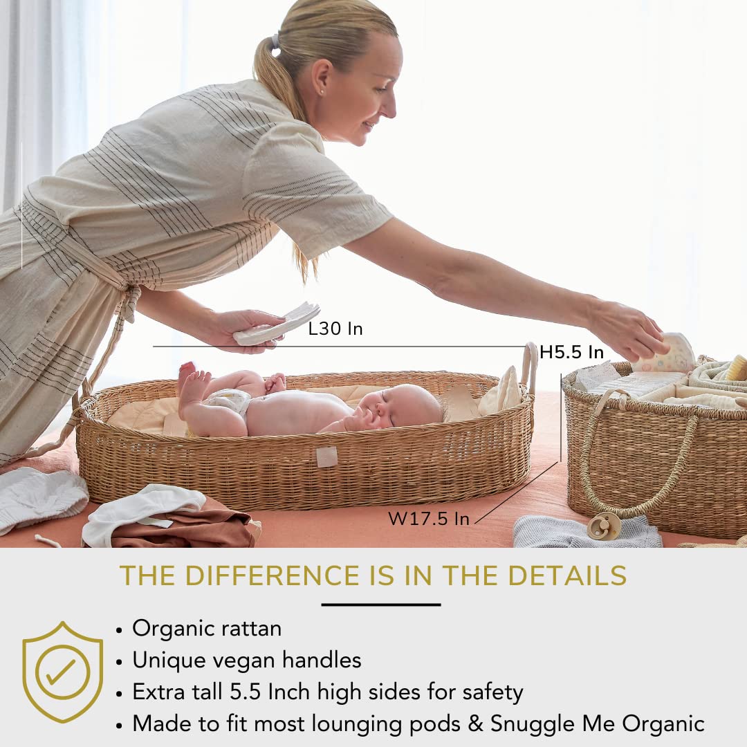 Premium Organic Baby Nursery Bundle - Handmade Matching Baby Changing Basket & Diaper Caddy Organizer Set - Perfect for Nursery Organization & Baby Shower Gifts