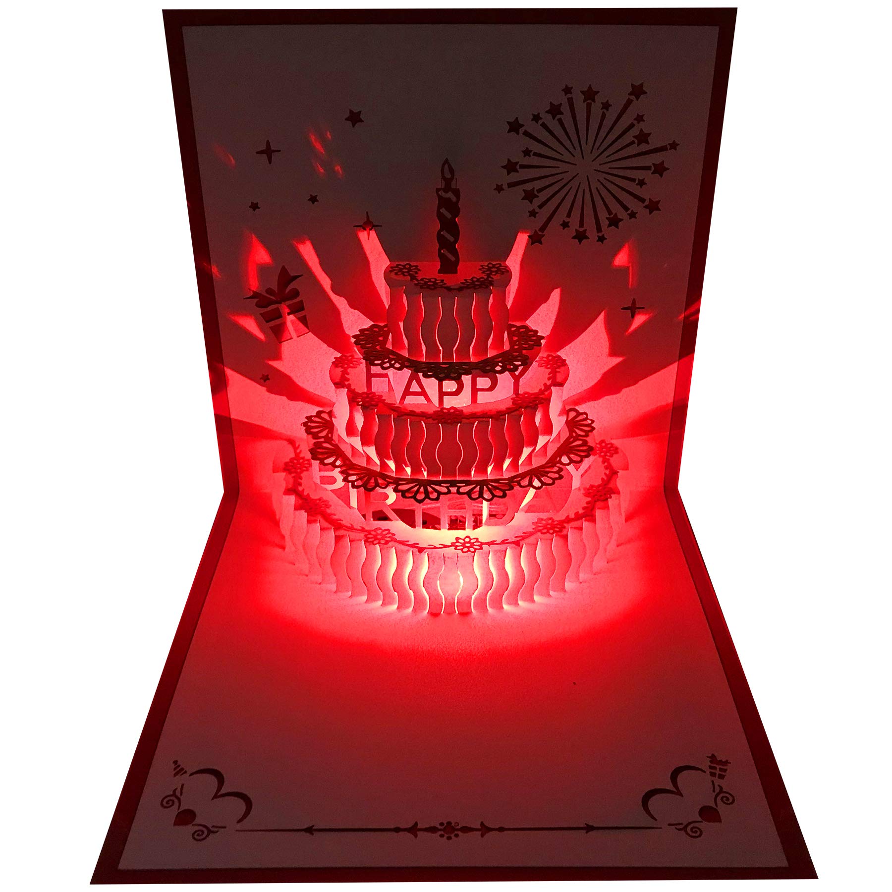 3D Pop Up Birthday Cards with Red LED Light & Music - Laser Cut Happy Birthday Greeting Card for Mom, Wife, Sister, Boy, Girl & Friends (1 Pack) - Perfect for Birthday Parties, Surprise Gifts & Special Celebrations