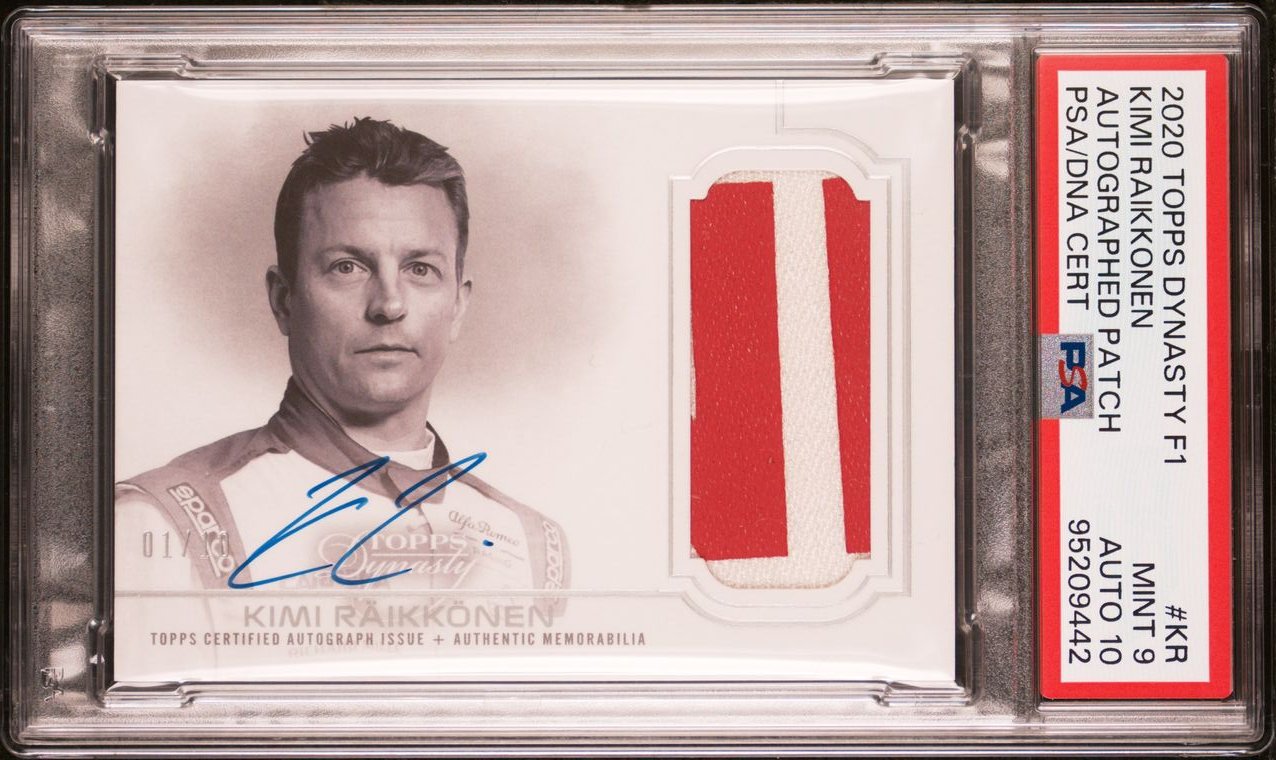 2020 Topps Dynasty F1 Kimi Raikkonen #DAP KR Auto Patch Card PSA 10 POP 1 - Rare Collectible for Formula 1 Fans & Sports Memorabilia Enthusiasts