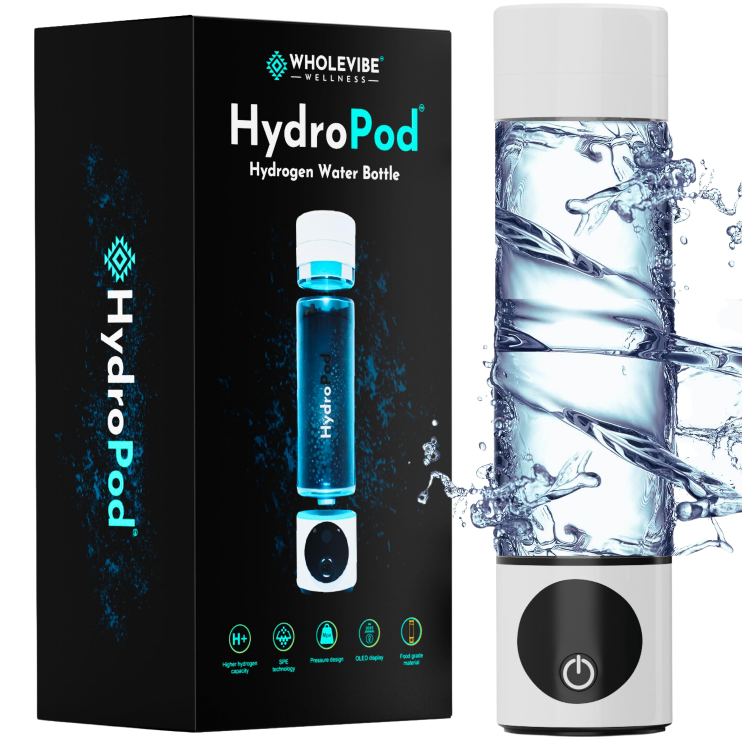 HydroPod Premium Hydrogen Water Bottle Generator - Portable Hydrogen Water Ionizer with Smart Filtration System for Enhanced Hydration & Wellness - Perfect for Gym, Travel, and Daily Detox