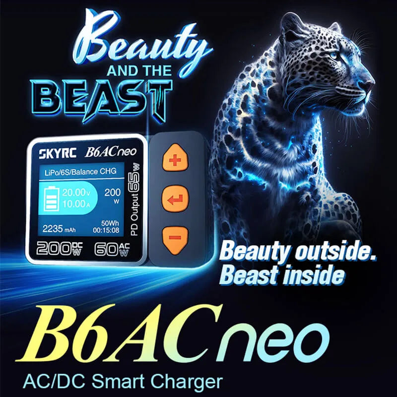 SKYRC B6ACneo 60W AC/200W DC Smart Battery Charger with 10A Balance Charging - Perfect for RC Cars, Drones, and LiPo Battery Maintenance