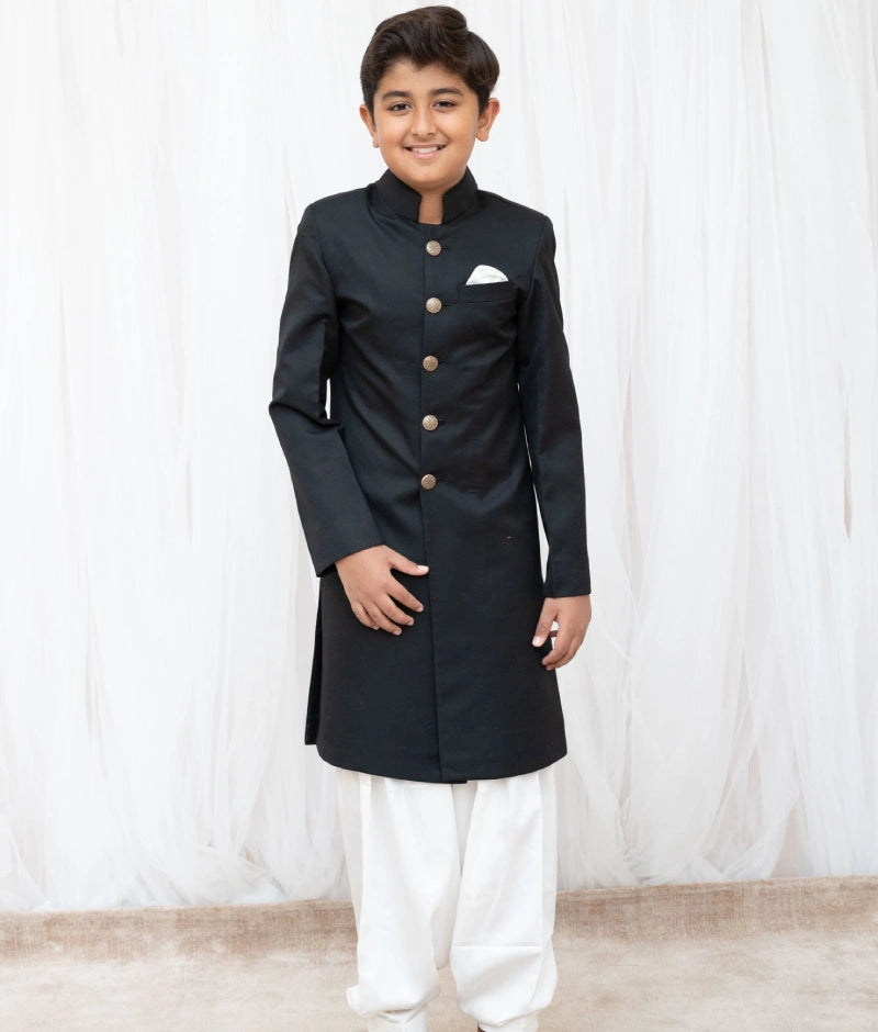 Pre Order: Premium Black Sherwani Set for Men - Elegant Indian Wedding Attire & Formal Occasions