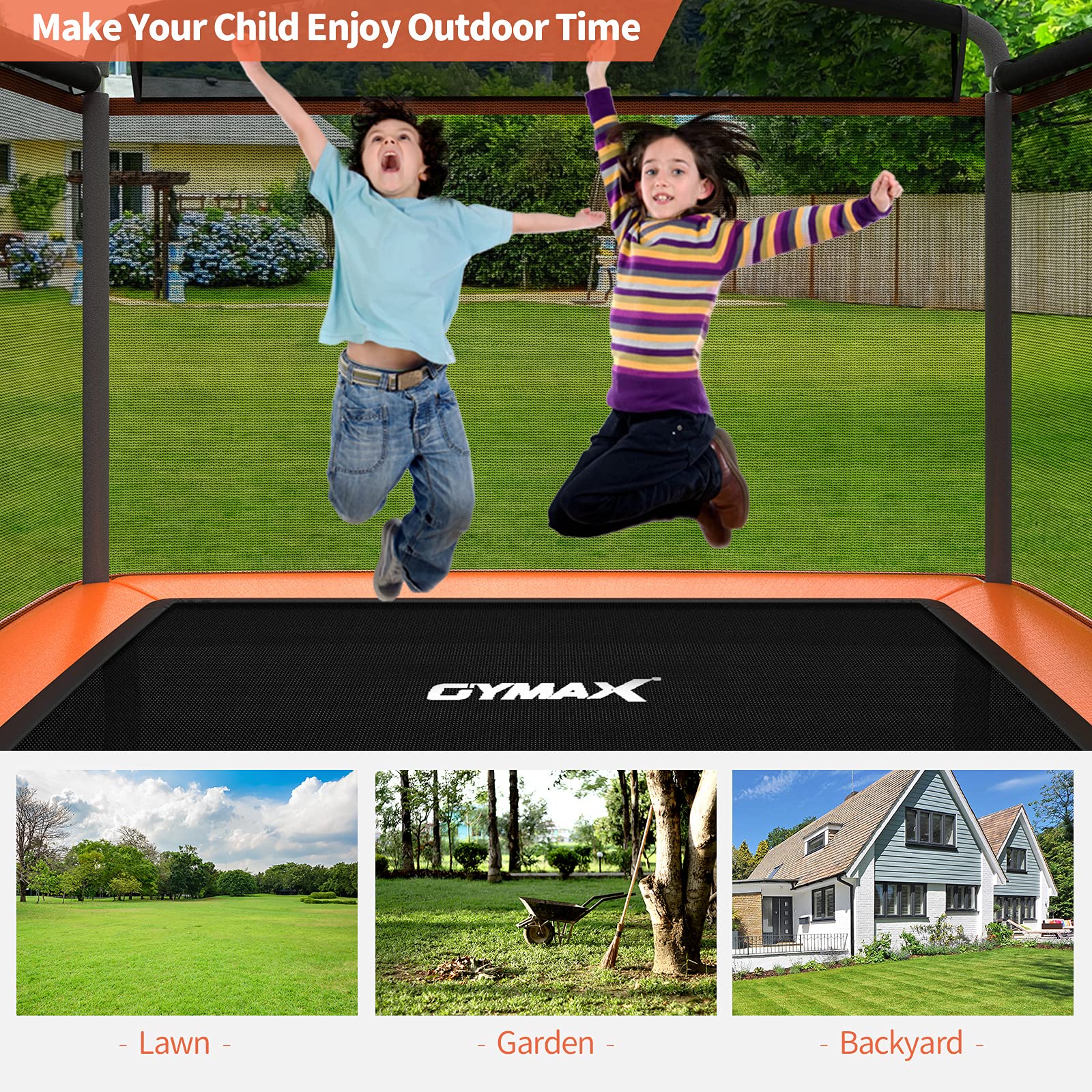 GYMAX 6FT Kids Trampoline with Swing & Safety Enclosure Net - ASTM Approved Rectangle Toddler Trampoline for Indoor/Outdoor Use - Perfect Birthday Gift for Boys & Girls - Backyard Fun, Playroom Activity, Preschool Exercise Equipment