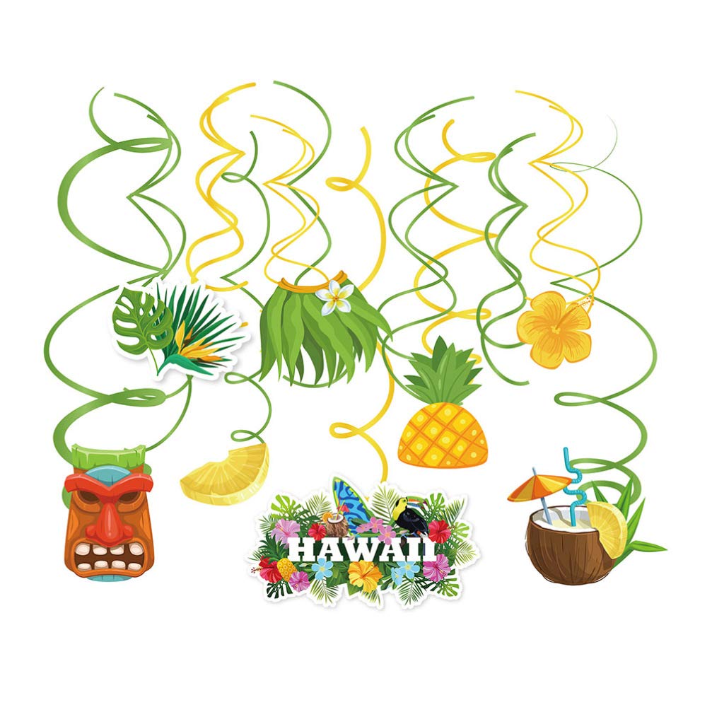 TENDYCOCO 30pcs Hawaiian Party Decorations - Colorful Hanging Swirls, Spiral Ornaments & Ceiling Pendants for Tropical Luau, Birthday & Beach Themed Events