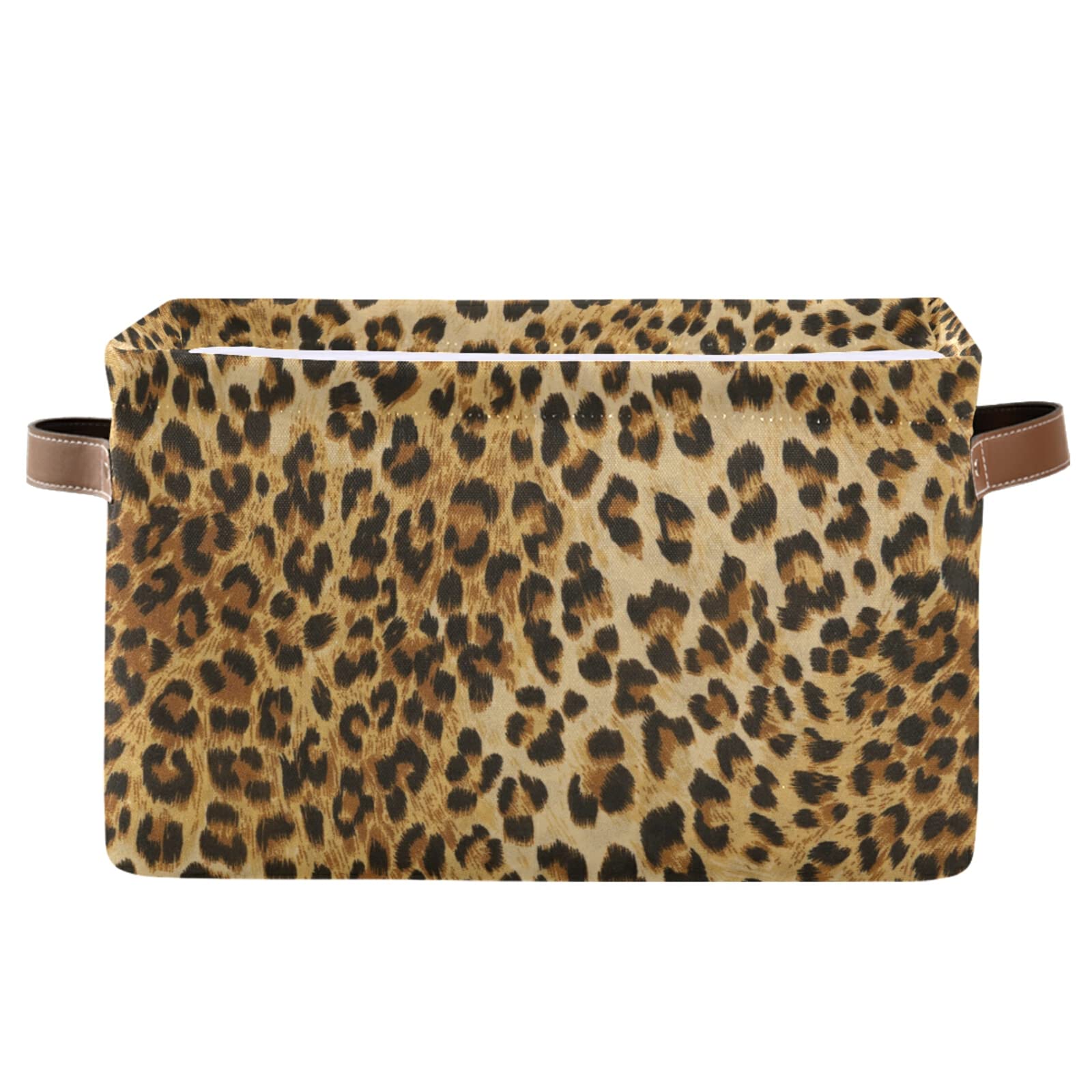 Leopard Print Canvas Storage Bin - Large Animal Toys Basket Cube Box with Handles for Home Office Bedroom Closet Shelves (2 Pack) - Perfect for Kids' Room Organization & Pet Toy Storage