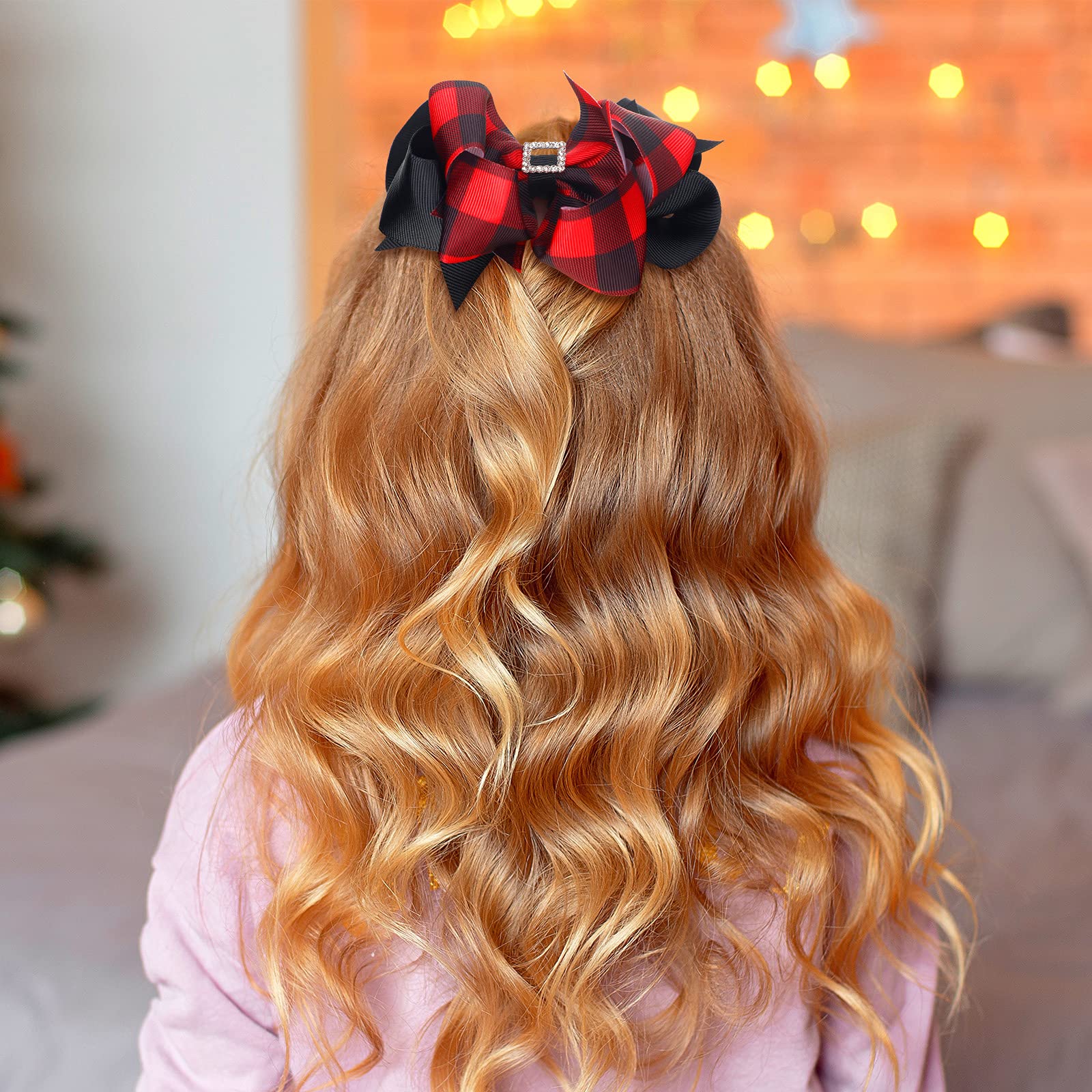 4Pcs Christmas Plaid Hair Clips - Red & Black Buffalo Check Bow Hairpins for Women & Girls | Hair Accessories for Holiday Parties, Gifts & Festive Styling