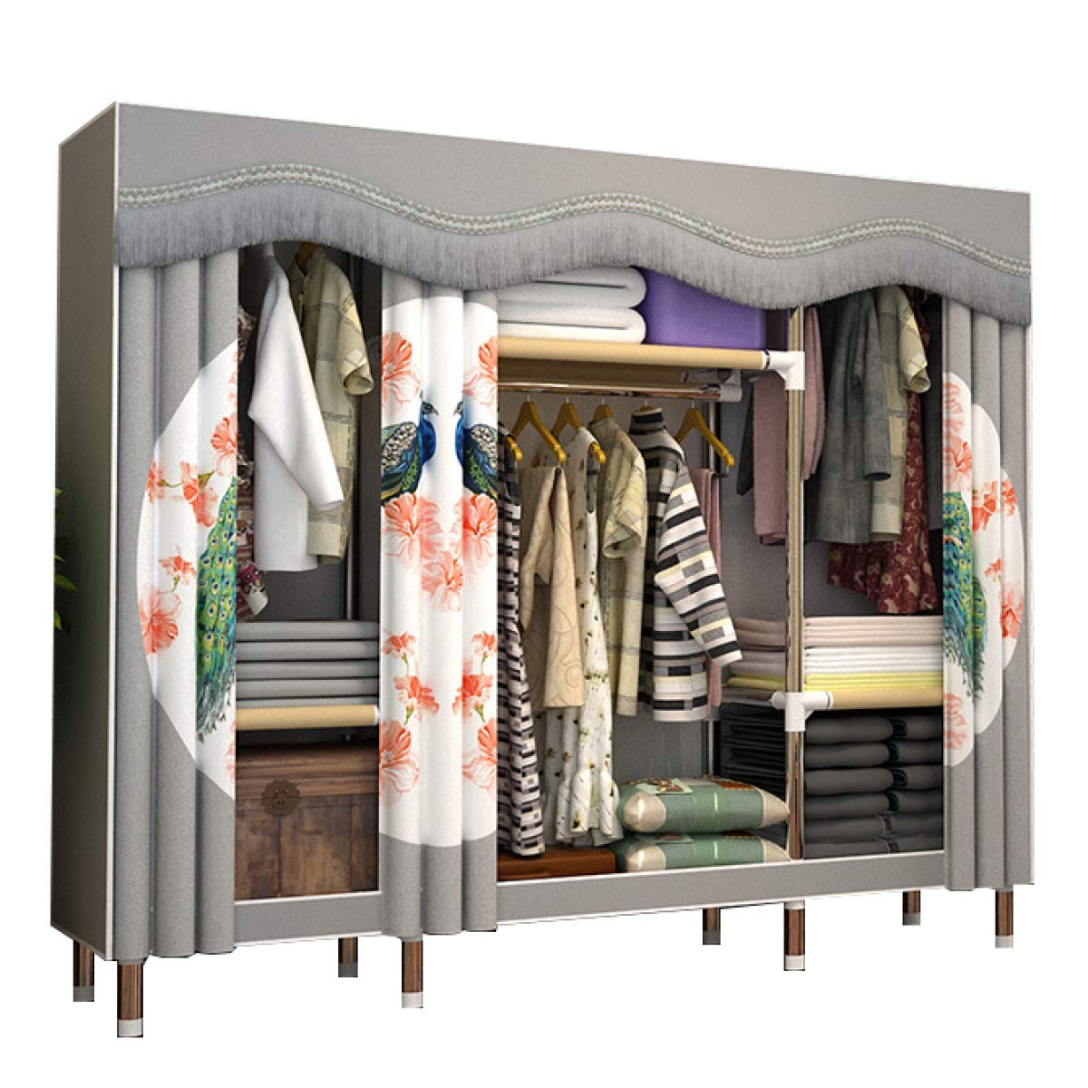 BYCDD Heavy-Duty Portable Closet Organizer - Steel Pipe Wardrobe with Large Shelves for Clothes & Shoes Storage | Extra Strong & Durable (168x45x172cm) | Perfect for Bedroom, Dorm, Apartment & Closet Organization