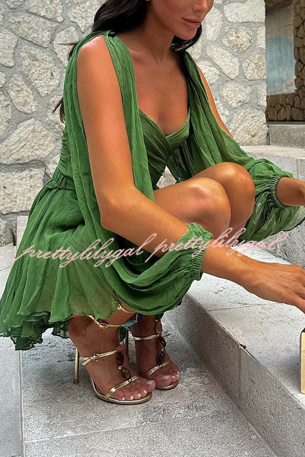 Elegant Chiffon Long Balloon Sleeve Back Lace Up Mini Dress for Women - Perfect for Cocktail Parties, Date Nights & Special Occasions