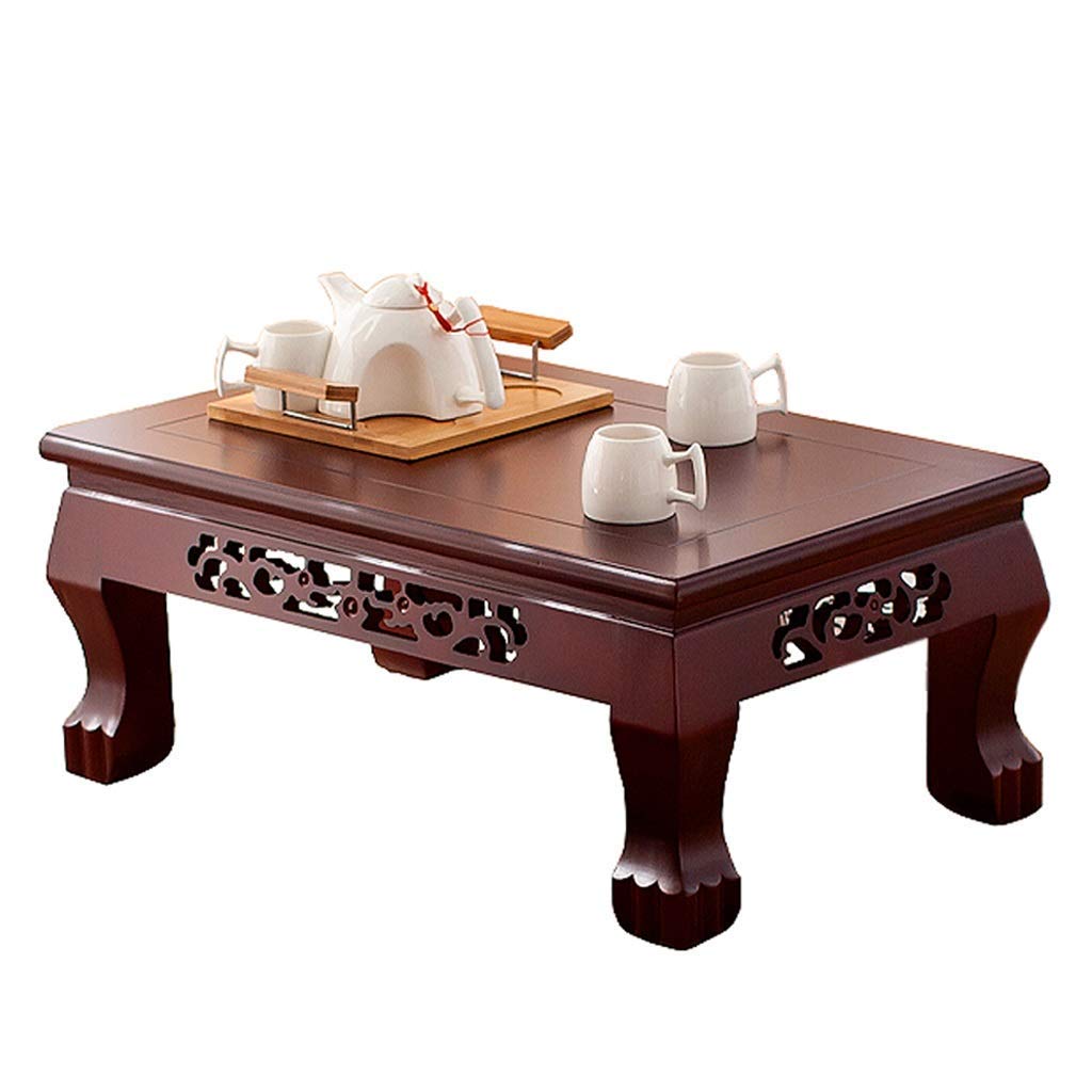 Solid Wood Coffee Table - 60x40x28cm Japanese Zen Style Square Tea Table for Living Room, Balcony & Bay Window - Simple Tatami Design Home Decor Furniture