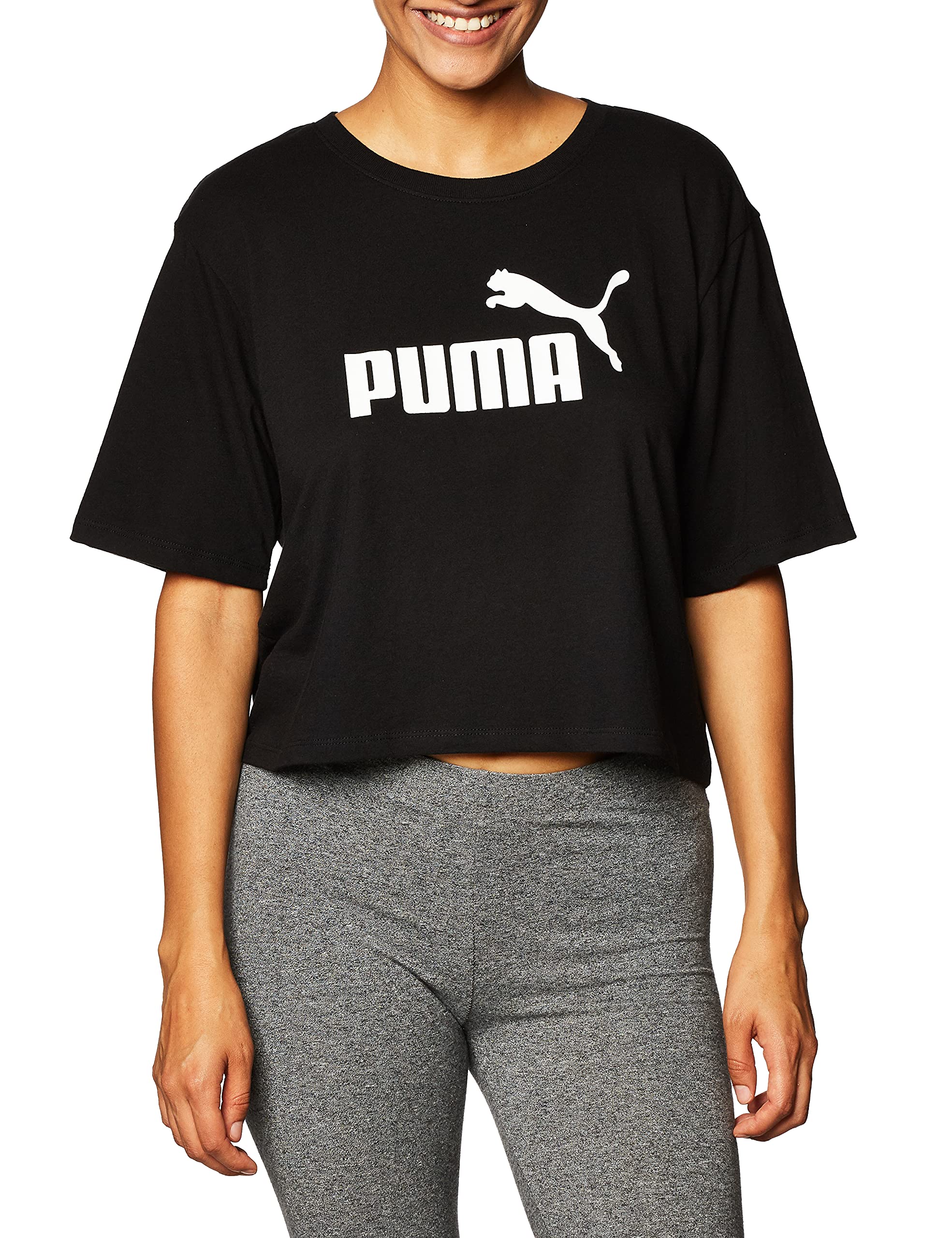 PUMA Women's Essentials+ Cropped T-Shirt - Soft Cotton Casual Short Sleeve Top for Workout, Gym & Everyday Wear