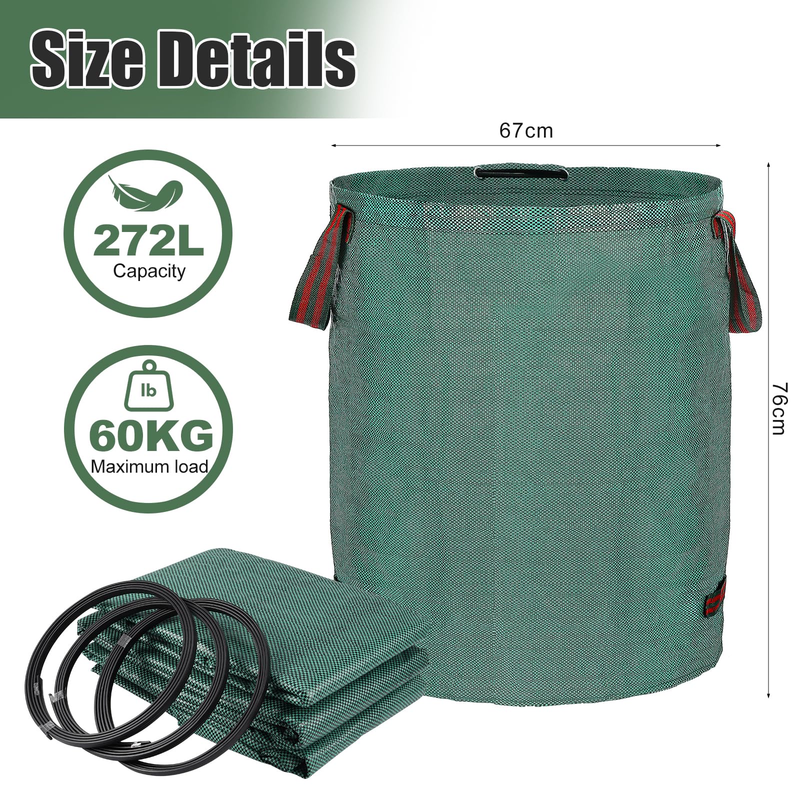 **abcGoodefg Heavy Duty 72 Gallon Lawn and Leaf Bags - 3 Pack, Reusable Yard Waste Bags with Handles, Garden Bags with Free Gardening Gloves - Perfect for Yard Cleanup, Camping, and Recycling Leaves**