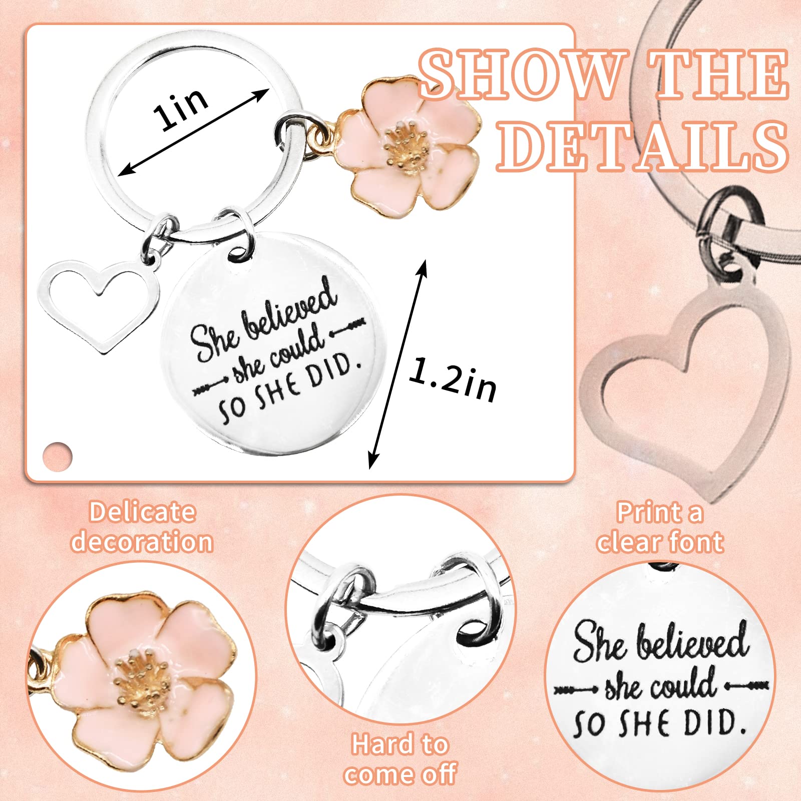 Pedenty 'She Believed She Could So She Did' Keychain - Inspirational Motivational Gifts for Women, Mom, Daughter, Friends - Perfect for Graduation, Birthday, Christmas & Daily Encouragement