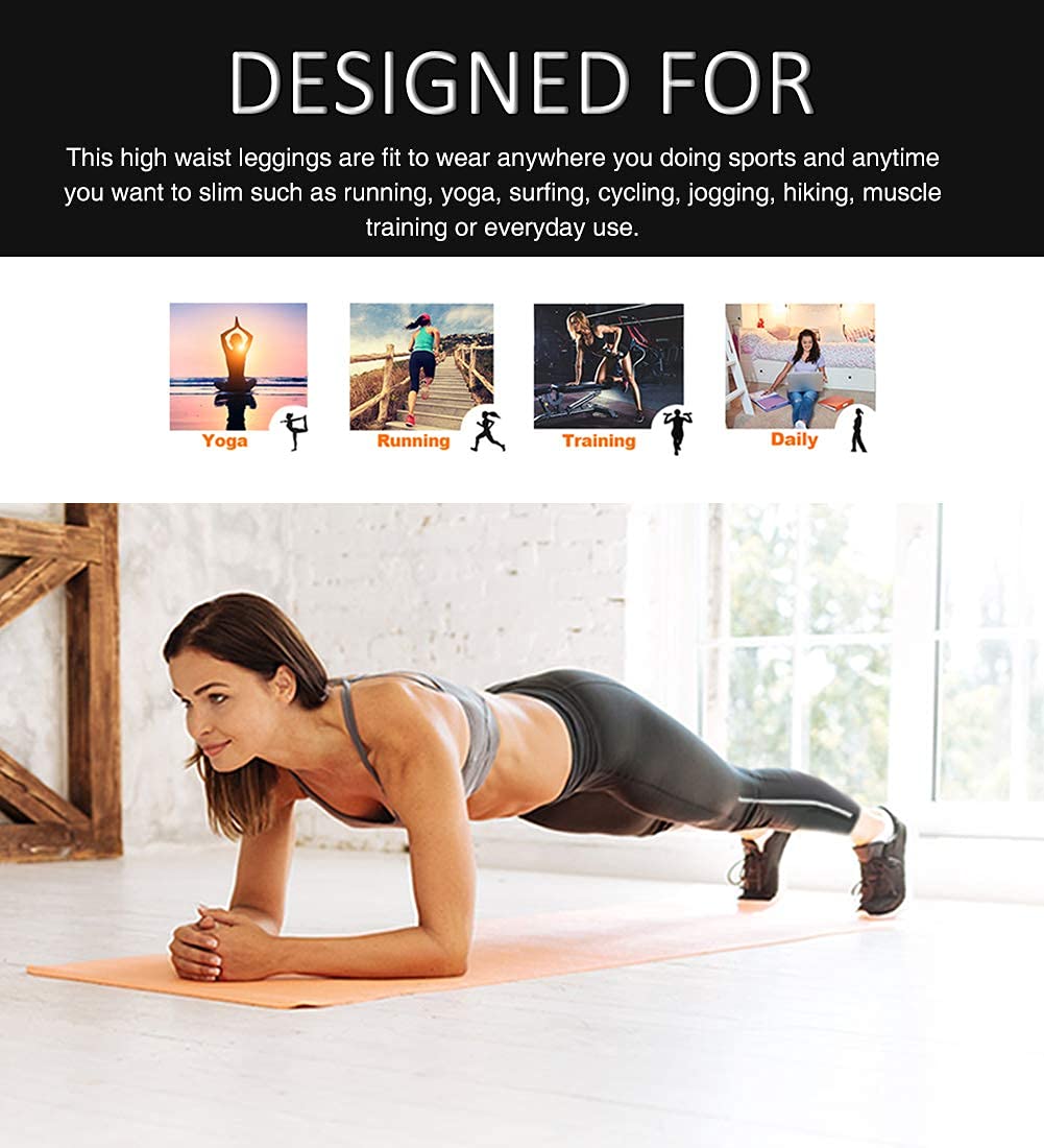 High Waist Yoga Pants for Women - Tummy Control Leggings with Pockets, Butt Lifting Workout Leggings & Sweat-Wicking Sauna Shorts - Black Gym Activewear Set for Running, Yoga & Fitness Training