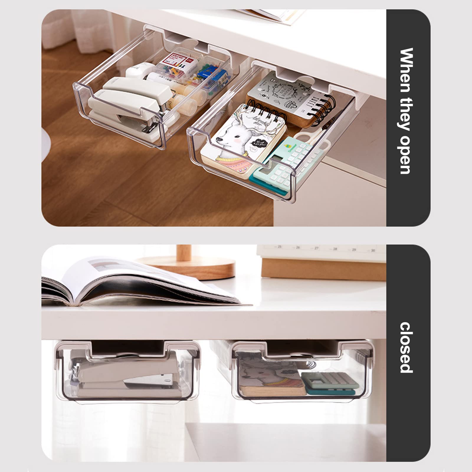2-Pack Under Desk Drawer Organizer with Self-Adhesive Mount - Slide-Out Storage for Office & Home - Perfect for Organizing Stationery, Files & Small Items (Space-Saving Desk Solution)