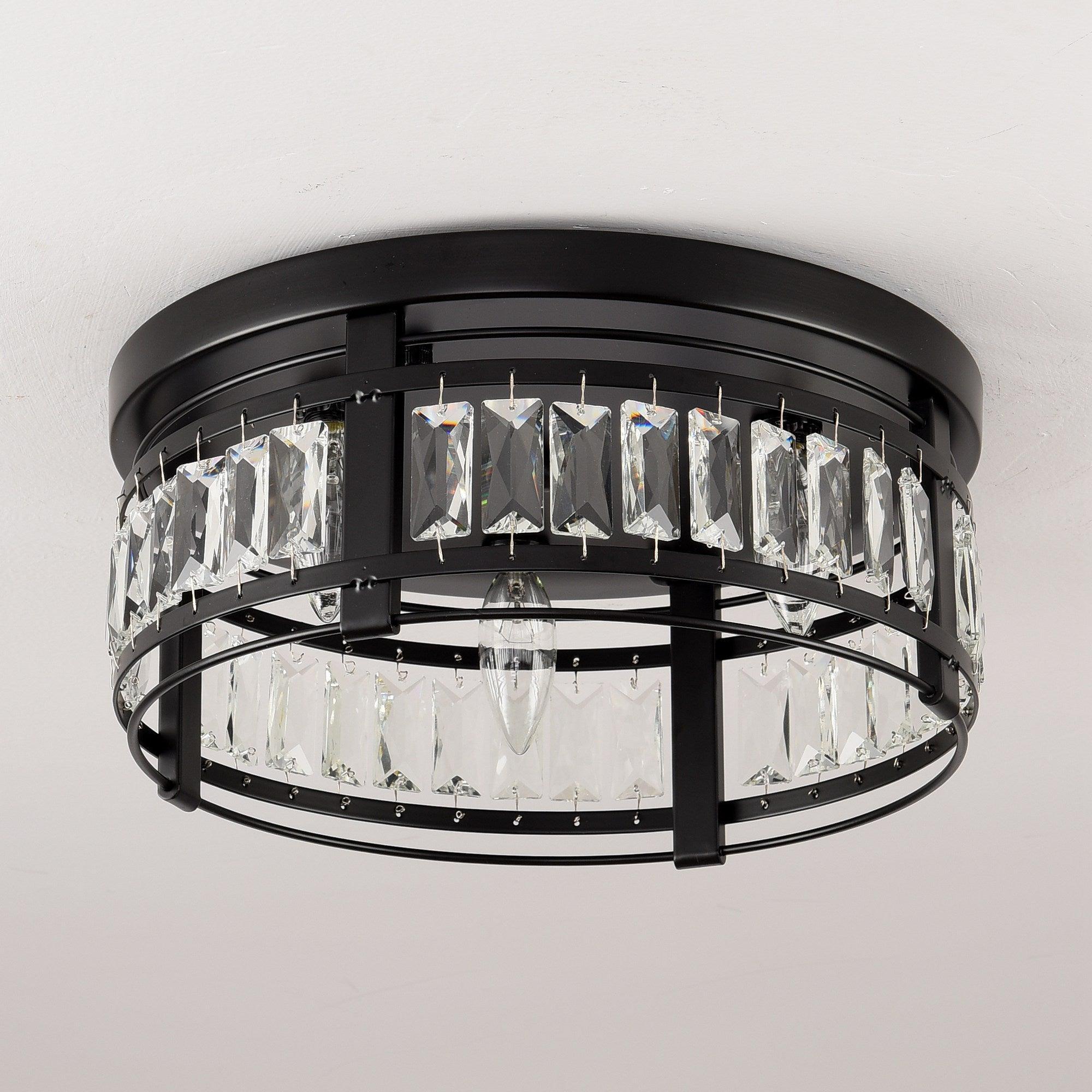 3-Light Modern Crystal Flush Mount Ceiling Fixture - Elegant Lighting for Bedroom, Living Room & Dining Room