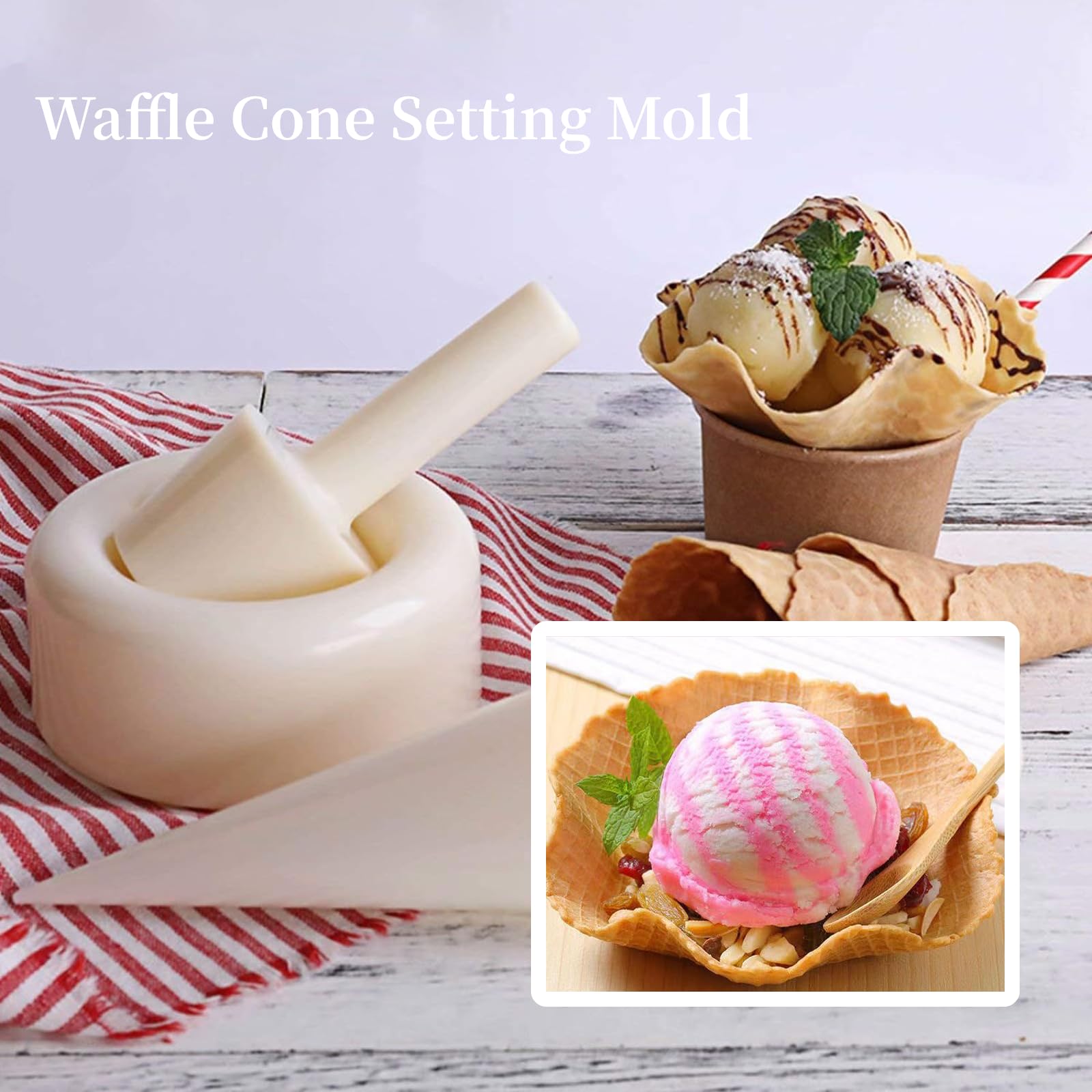 Crispy Waffle Cone Maker Kit - Plastic Ice Cream Cone Roller & Egg Roll Forming Tool for DIY Homemade Waffle Cones | Perfect for Kitchen, Dessert Shops & Ice Cream Parlors