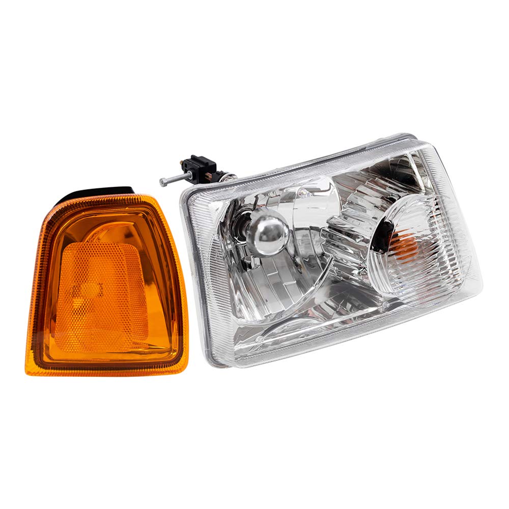Brock Replacement Headlights with Park Signals for 2001-2005 Ford Ranger Pickup Truck - Complete Headlight Assembly with Parking Lights - Perfect for Night Driving & Off-Road Adventures