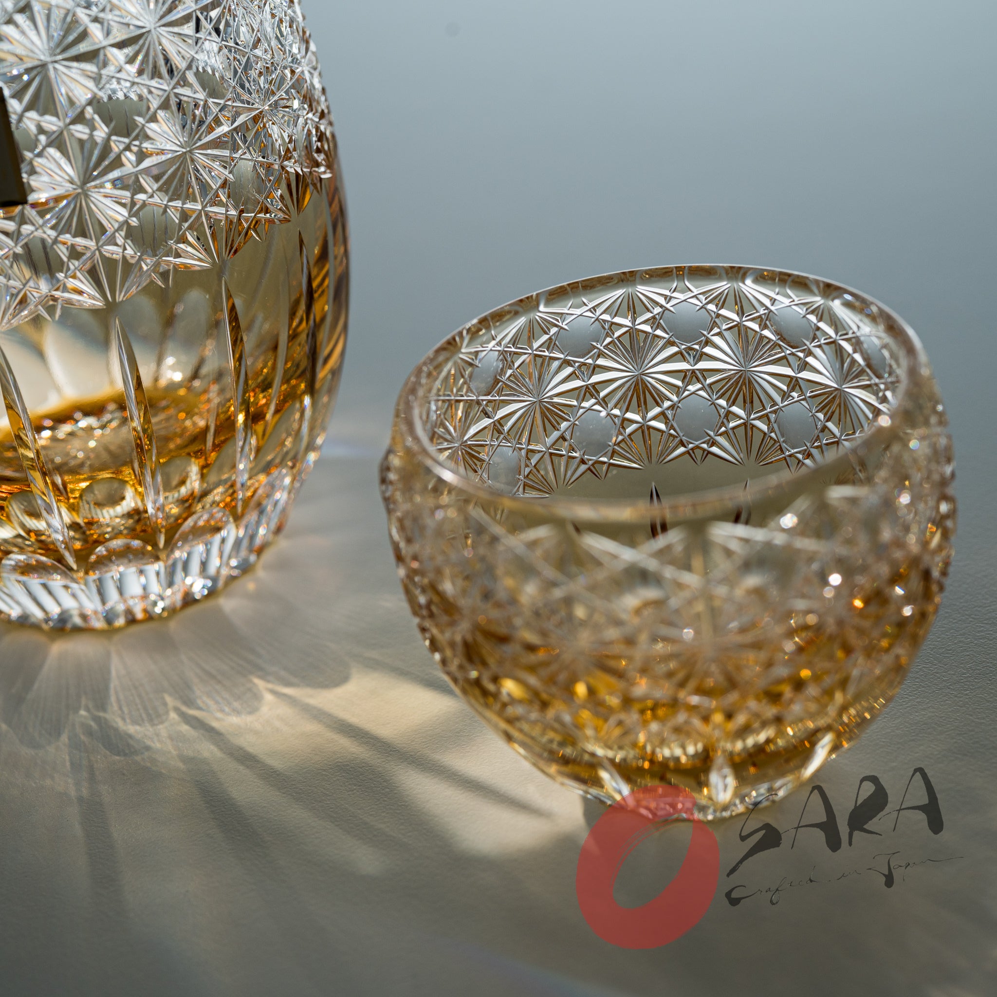 KAGAMI Crystal Edo Kiriko Sake Set - Dazzling Wind (Junichi Nabetani) - Premium Japanese Handcrafted Glass Sake Cups & Decanter Set for Gifts, Special Occasions & Japanese Dining Experience