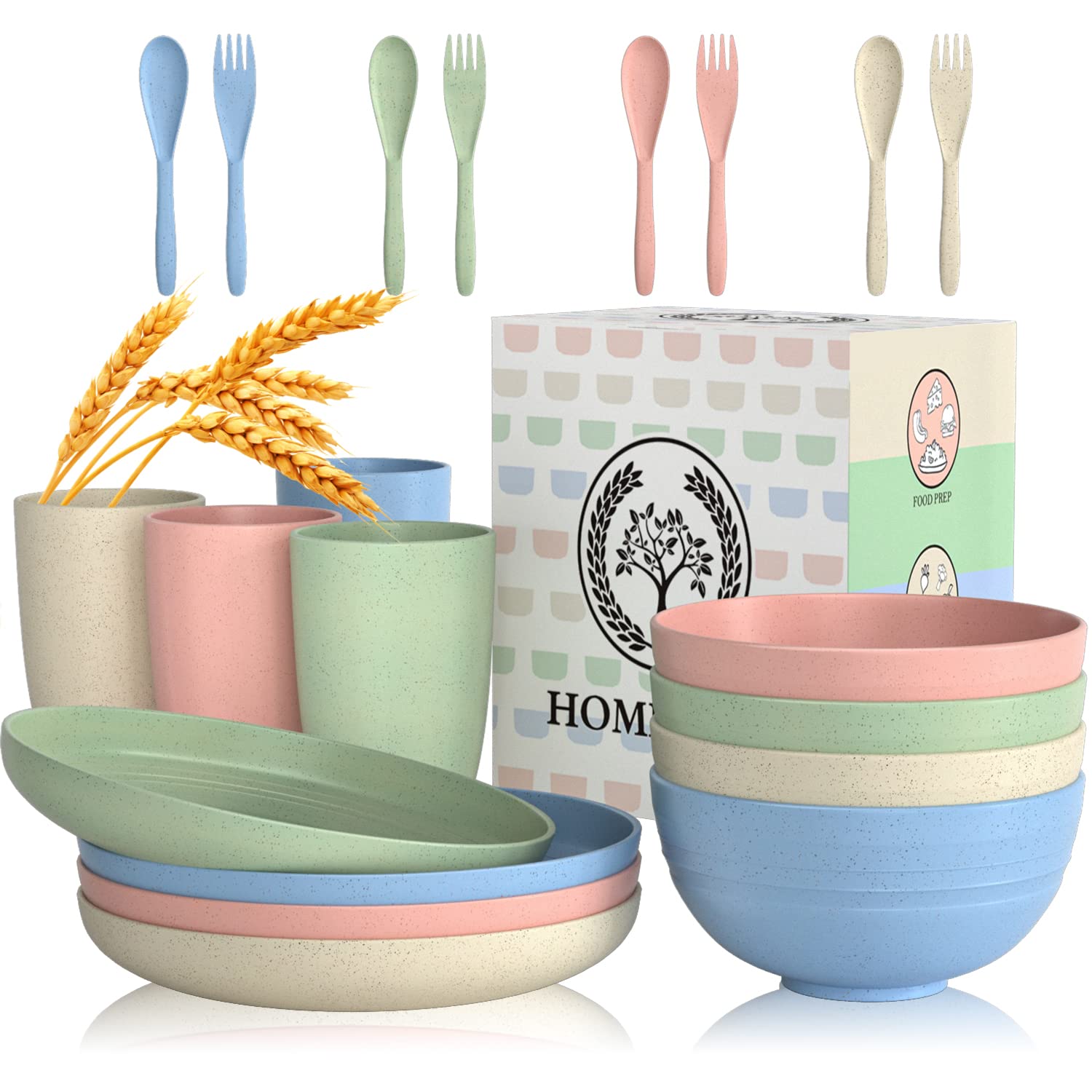 Eco-Friendly Wheat Straw Dinnerware Set - 20-Piece BPA-Free Plates & Bowls | Microwave & Dishwasher Safe | Unbreakable Reusable Tableware for Kitchen, Camping, Picnics & Outdoor Dining
