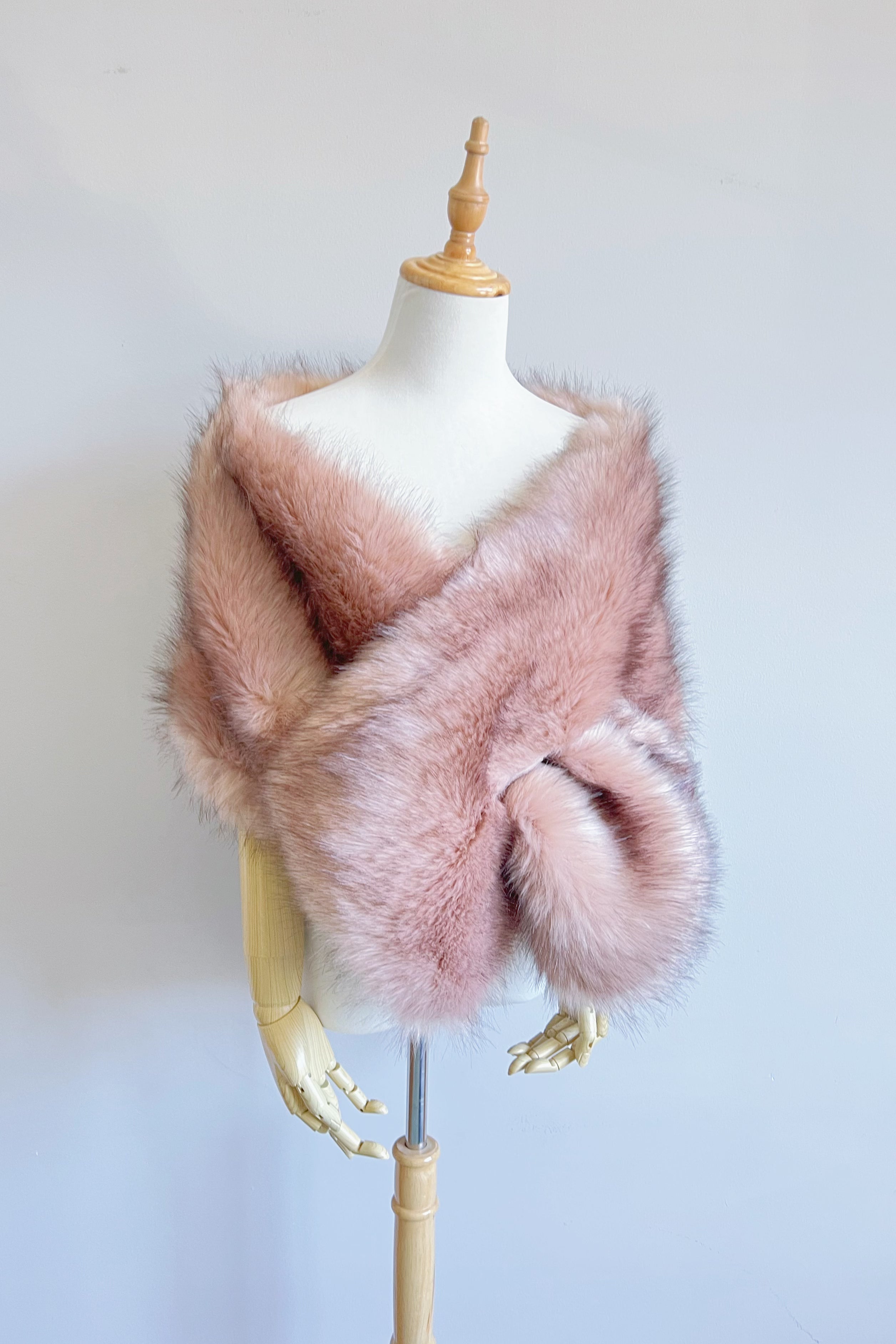 Stylish Pink with Black Tips Faux Fur Shawl Wrap - Elegant Winter Fashion Accessory for Women | Perfect for Parties, Weddings & Cold Weather Outfits