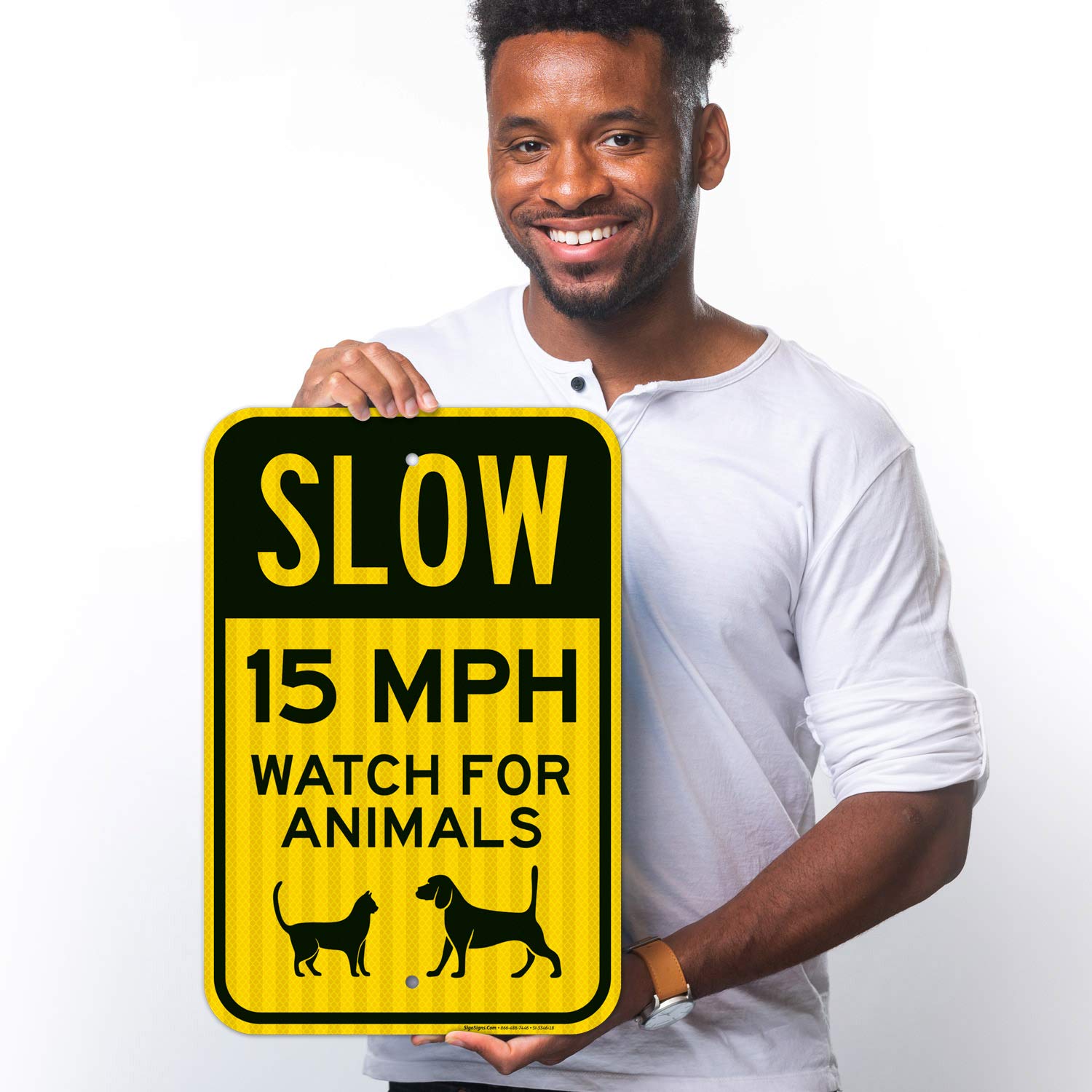Slow 15 MPH Animal Crossing Sign - 12x18 Inch Reflective Aluminum Traffic Warning Sign for School Zones & Neighborhoods | 3M EGP Coated, Fade Resistant, USA Made | Perfect for Roads, Parks & Residential Areas