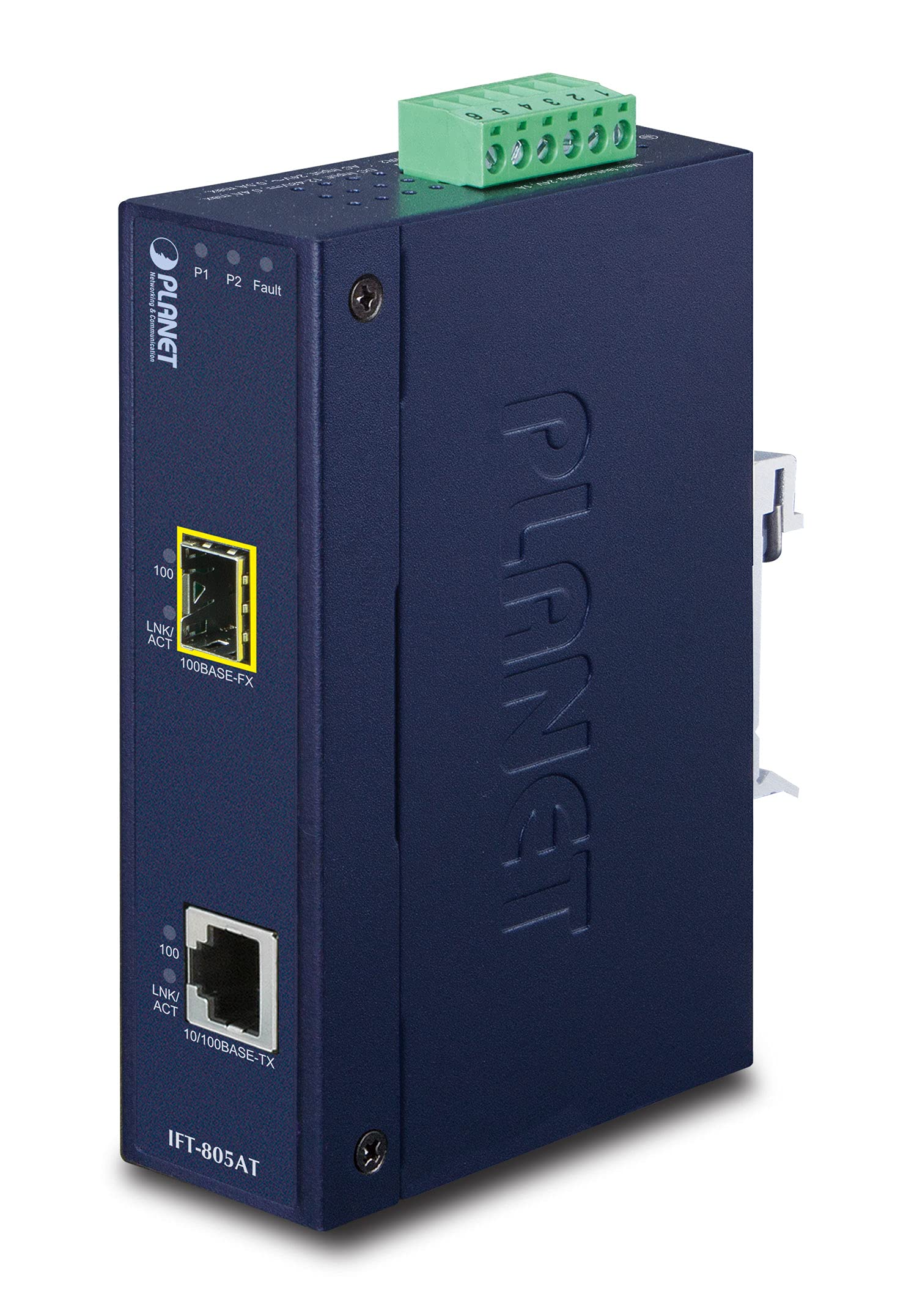 IP30 Slim Industrial Fast Ethernet Media Converter IFT-805AT | 10/100Mbps SFP Fiber Converter | -40°C to 75°C Wide Temperature Range | Ideal for Factory Automation, Harsh Environments & Outdoor Networking