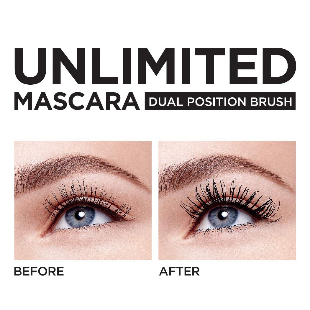 L’Oréal Paris Unlimited Lash Lifting & Lengthening Mascara - Blackest Black - Washable Formula for Dramatic Volume & Curl - Perfect for Daytime, Night Out & Special Occasions