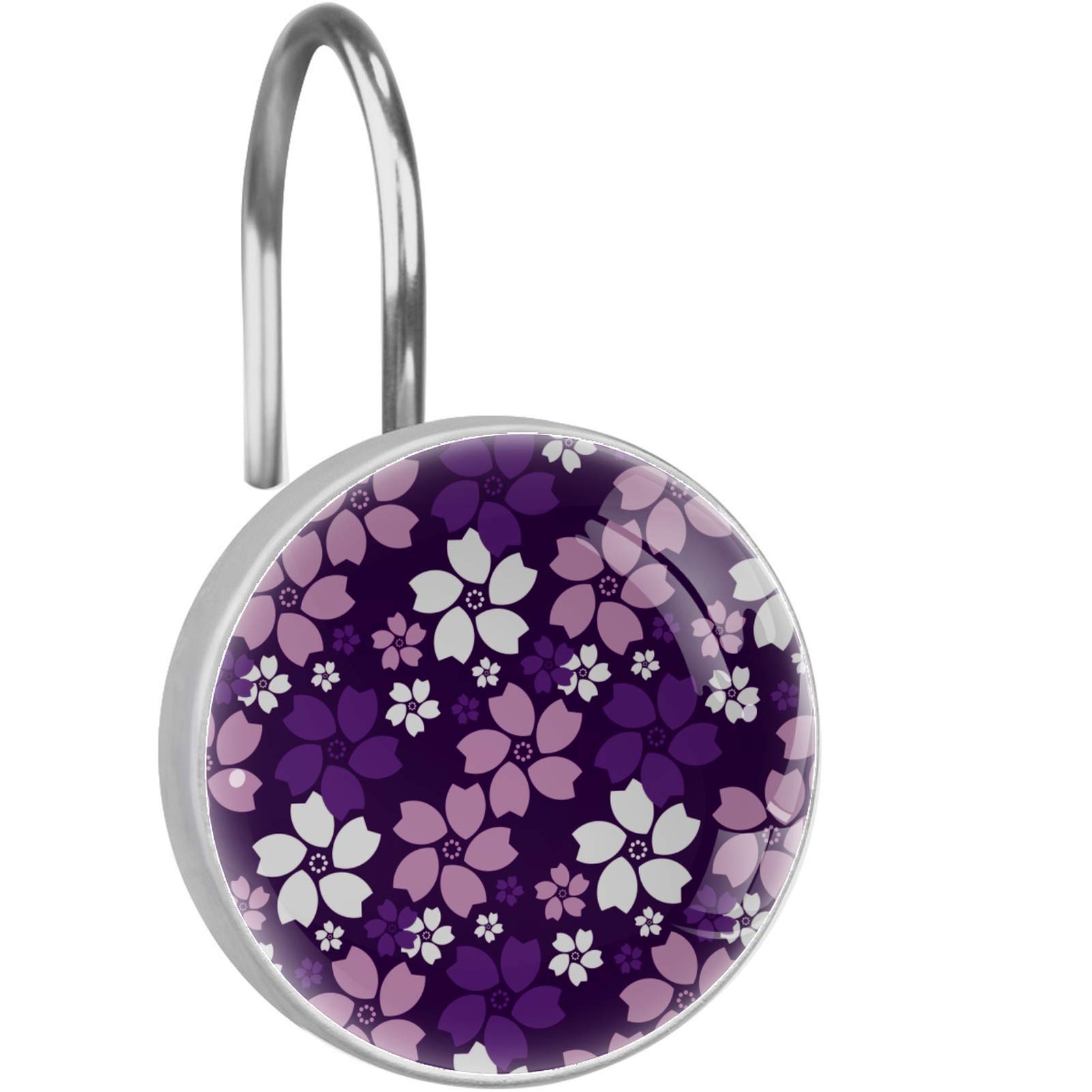 12PCS Purple Peach Blossom Shower Curtain Hooks - Metal Resin Anti-Rust Bathroom Hooks with Glass Stainless Steel Design for Baby Room, Living Room & Home Decor - Perfect for Bathroom Organization and Stylish Home Upgrade