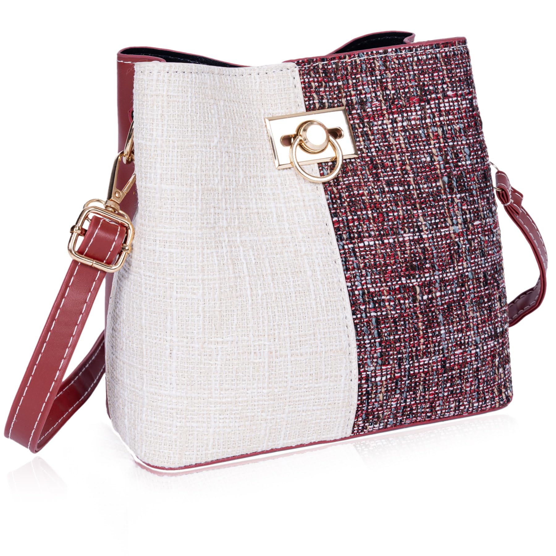 Trendy Larcenciel Crossbody Bags for Women - Stylish Bucket Purse with Multiple Pockets, Burgundy Shoulder Bag for Fall | Perfect for Everyday Use, Travel & Shopping
