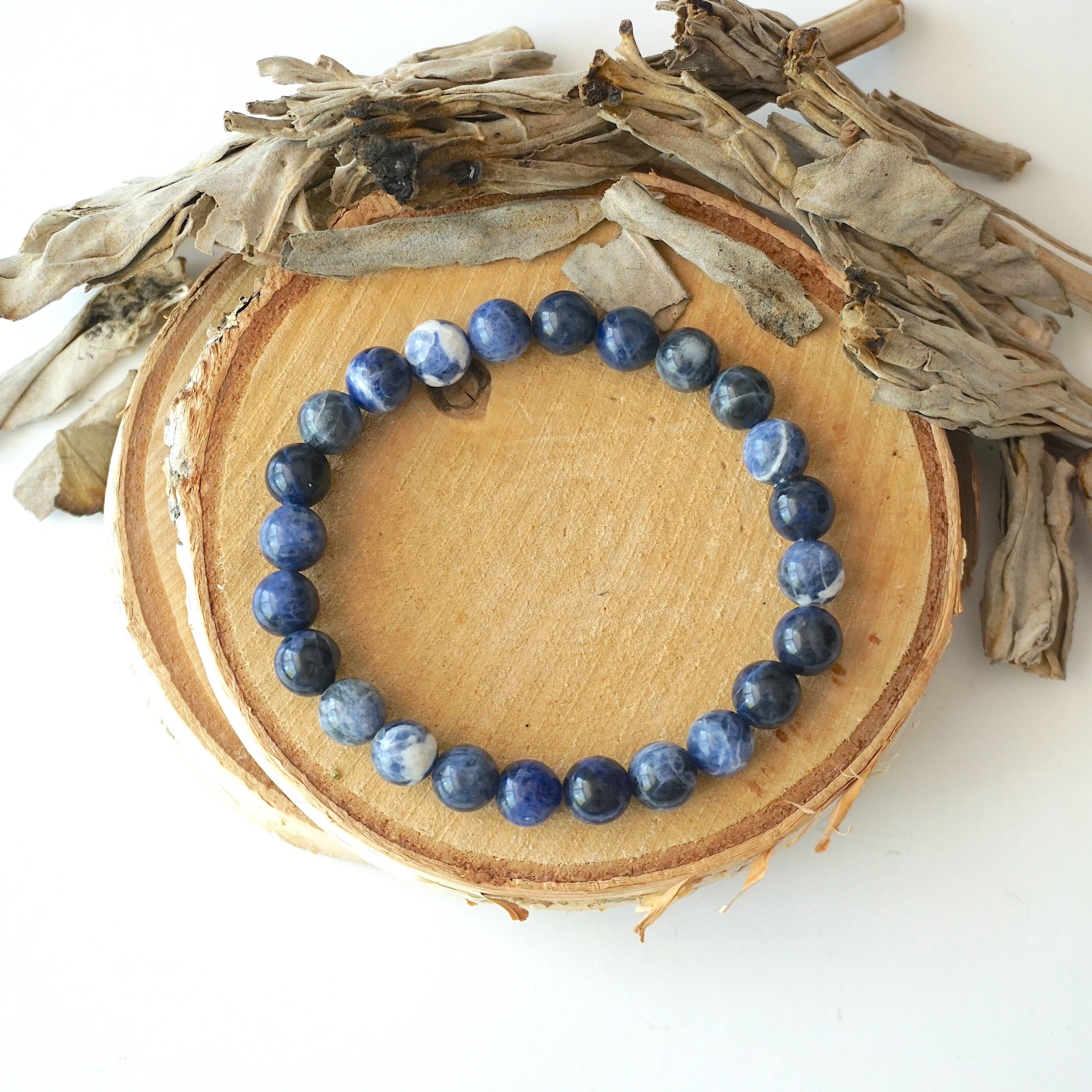 Sodalite Healing Crystal Mala Bracelet - Natural Stone Beads for Meditation, Stress Relief & Spiritual Balance | Perfect for Yoga, Mindfulness & Chakra Healing