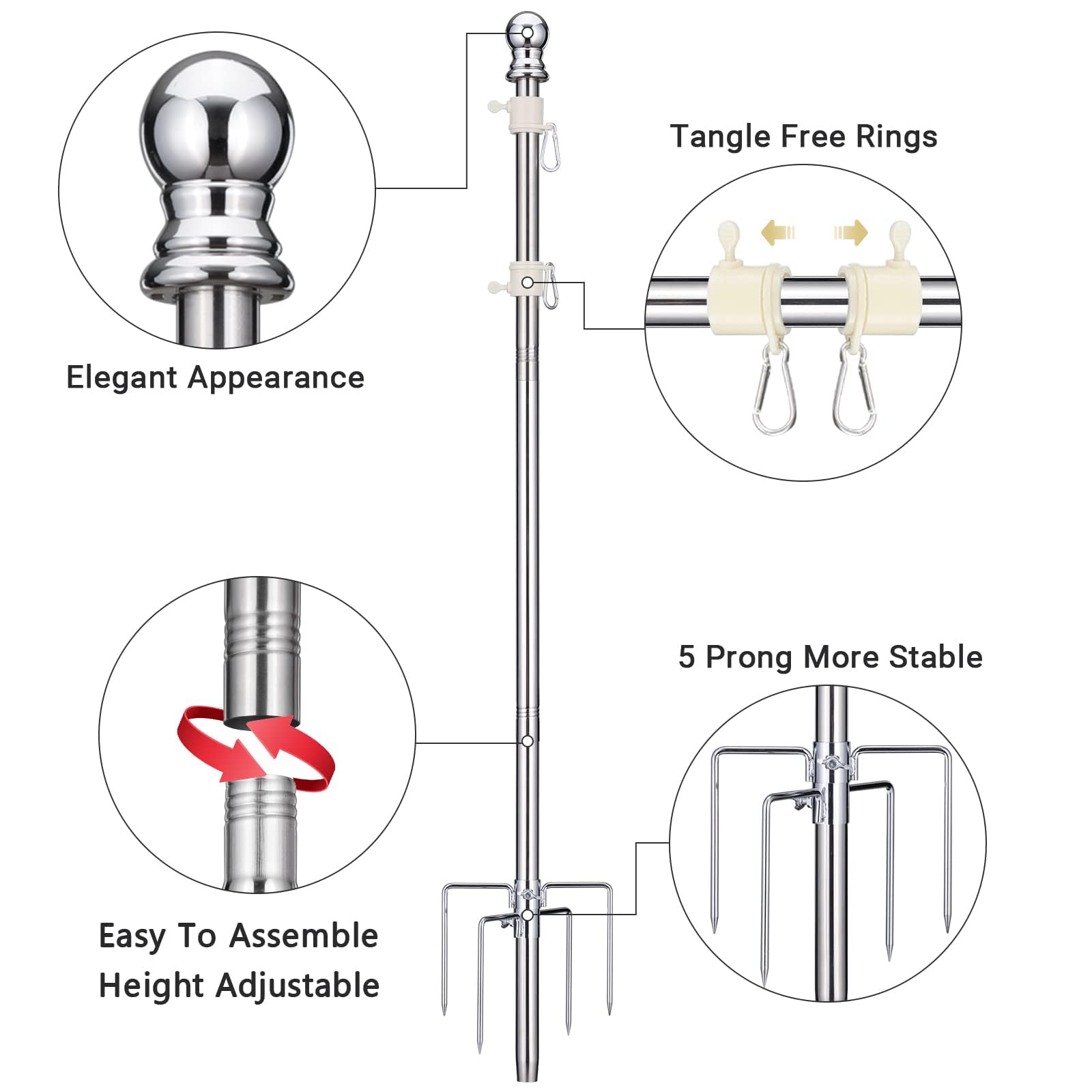 8.5ft Rustproof Wind-Resistant Outdoor Flag Pole Kit - 1