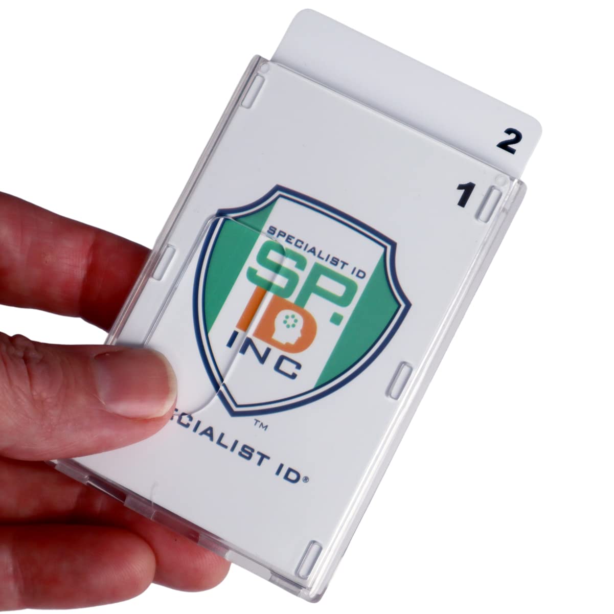 50 Pack Heavy Duty Crystal Clear 2 Card Badge Holders - Vertical Dual Sided Polycarbonate ID Card Cases with Secure Top Load - Bulk Office Supplies for Employees, Events & Conventions