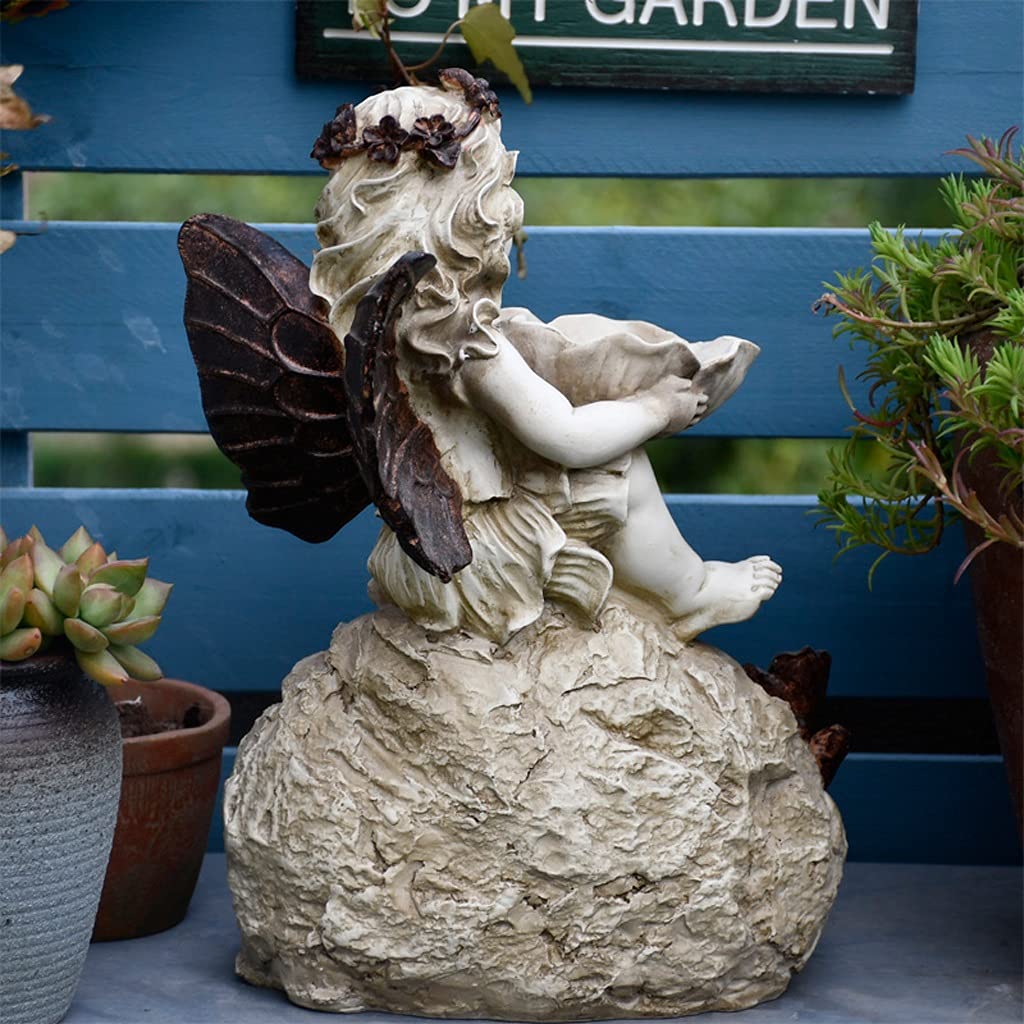 Vintage Garden Angel Statue - Outdoor Lawn Decor, Retro Flower Fairy Ornament with Welcome Card for Courtyard, Patio & Yard Decoration | Perfect for Garden, Wedding & Home Décor