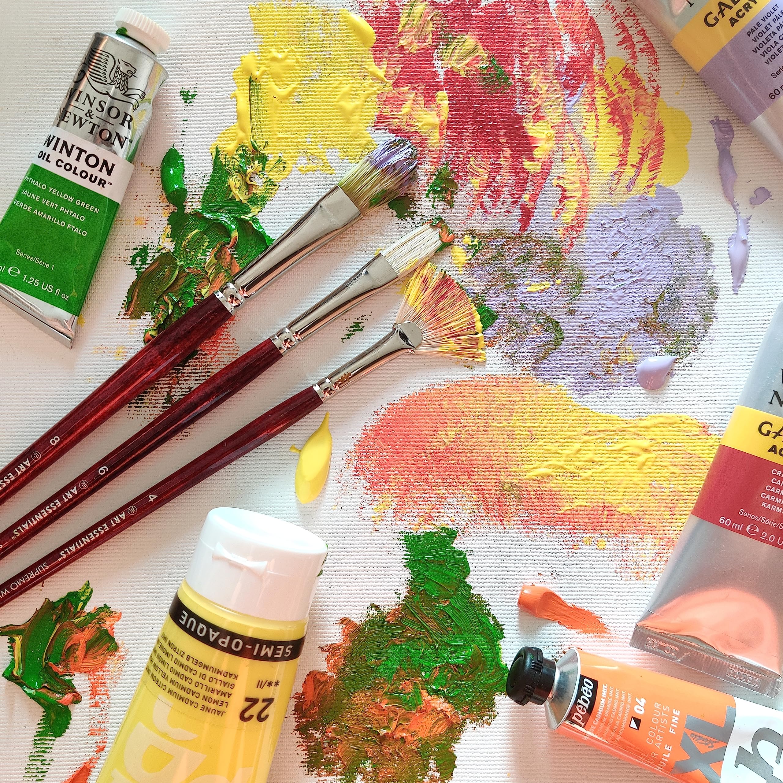 Art Essentials SUPREMO White Bristle Oil & Acrylic Paint Brush - Series 140D Dagger Long Handle (1/8 Inch) - High Color Retention, Smooth Flow - Perfect for Canvas Painting, Fine Detailing & Professional Artwork