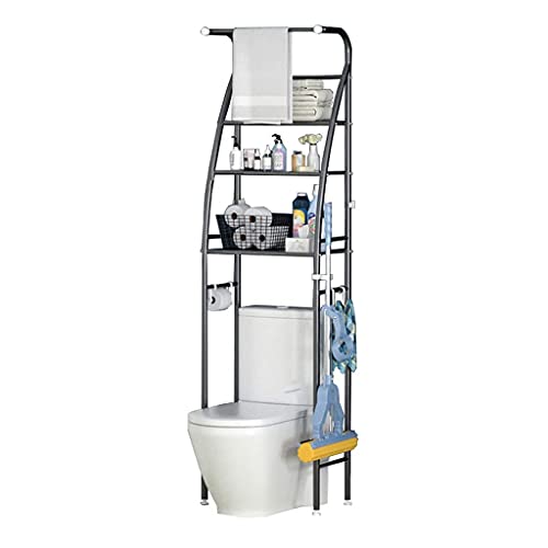 MERTNK 3-Tier Over Toilet Storage Organizer with Clothes Rail - Freestanding Bathroom Space Saver Rack for Small Bathrooms & Laundry Rooms - Perfect for Towel, Toilet Paper & Cleaning Supply Storage (Black)
