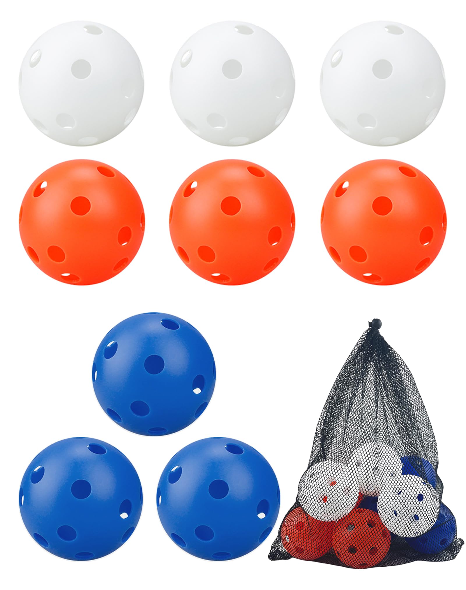 9 Pack Plastic Softball Practice Balls - Durable Training Baseballs for Batting, Hitting & Pitching - Hollow Airflow Design for Limited Flight - Lightweight 11 Inch Mini Balls for Indoor/Outdoor Sports, Backyard Practice & Youth Training