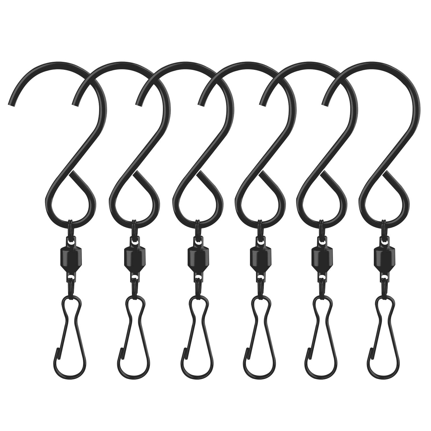 6 Pack Black Swivel Hooks for Wind Chimes, Hanging Plants, Wind Spinners & Crystal Twisters - Heavy Duty Hanging Clips for Birdcages, Pots & Party Decorations | Perfect for Outdoor Gardens, Patios & Home Decor
