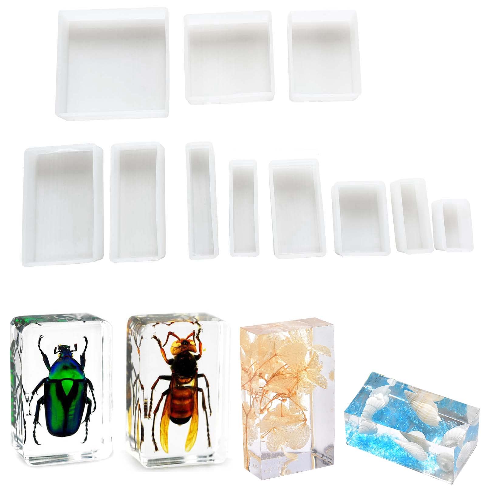 11Pcs Silicone Cube Molds Set - Hexahedron Crystal Polyhedral Resin Molds for DIY Crafts, Square Rectangular Casting Molds for Insect/Plant Specimen, Candle Wax & Soap Making - Perfect for Home Decor, Gift Display and Science Projects (11 Sizes)