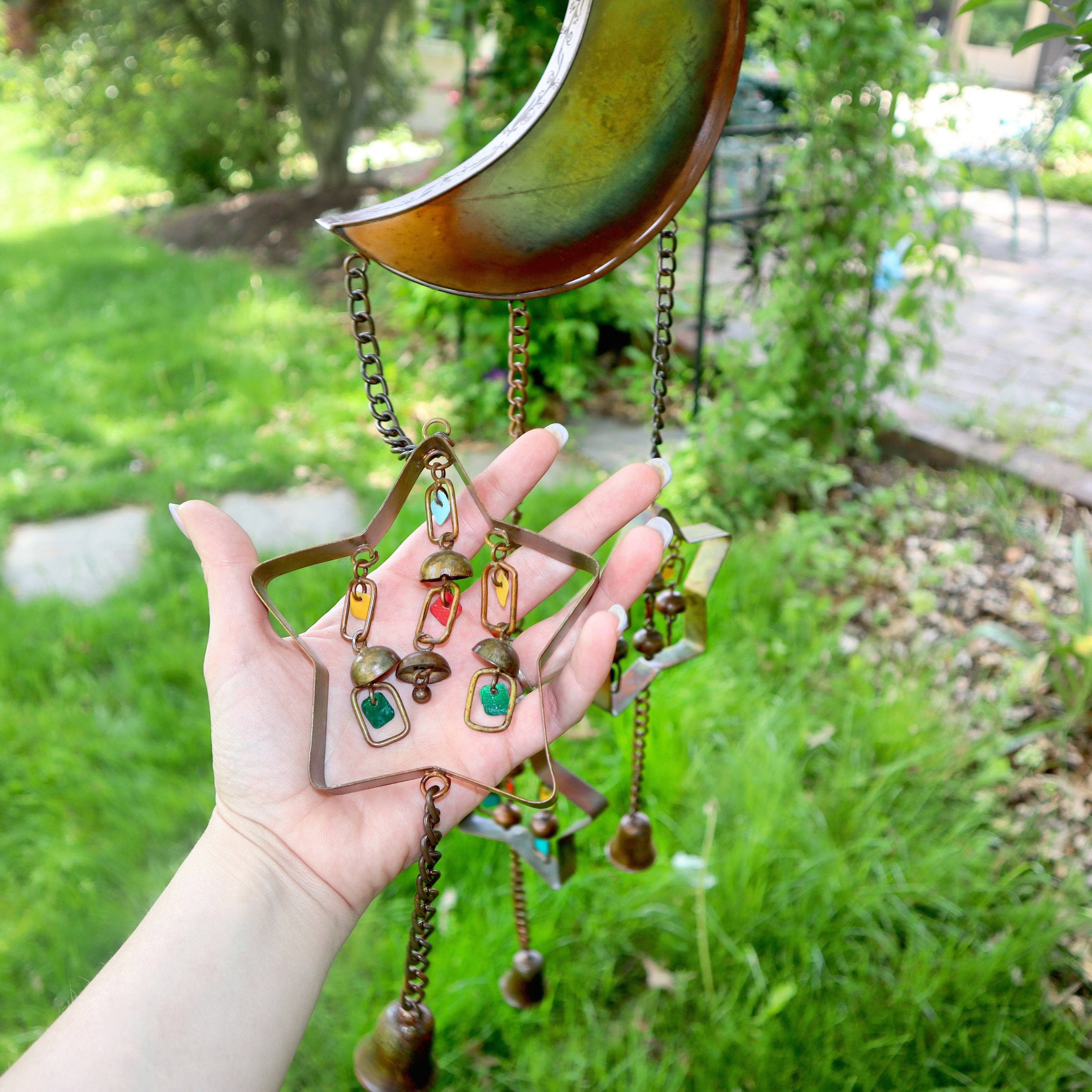 Moon and Stars Wind Chime with Dangles - Outdoor Garden Decor, Patio Hanging Ornament for Relaxing Wind Sounds & Home Decoration