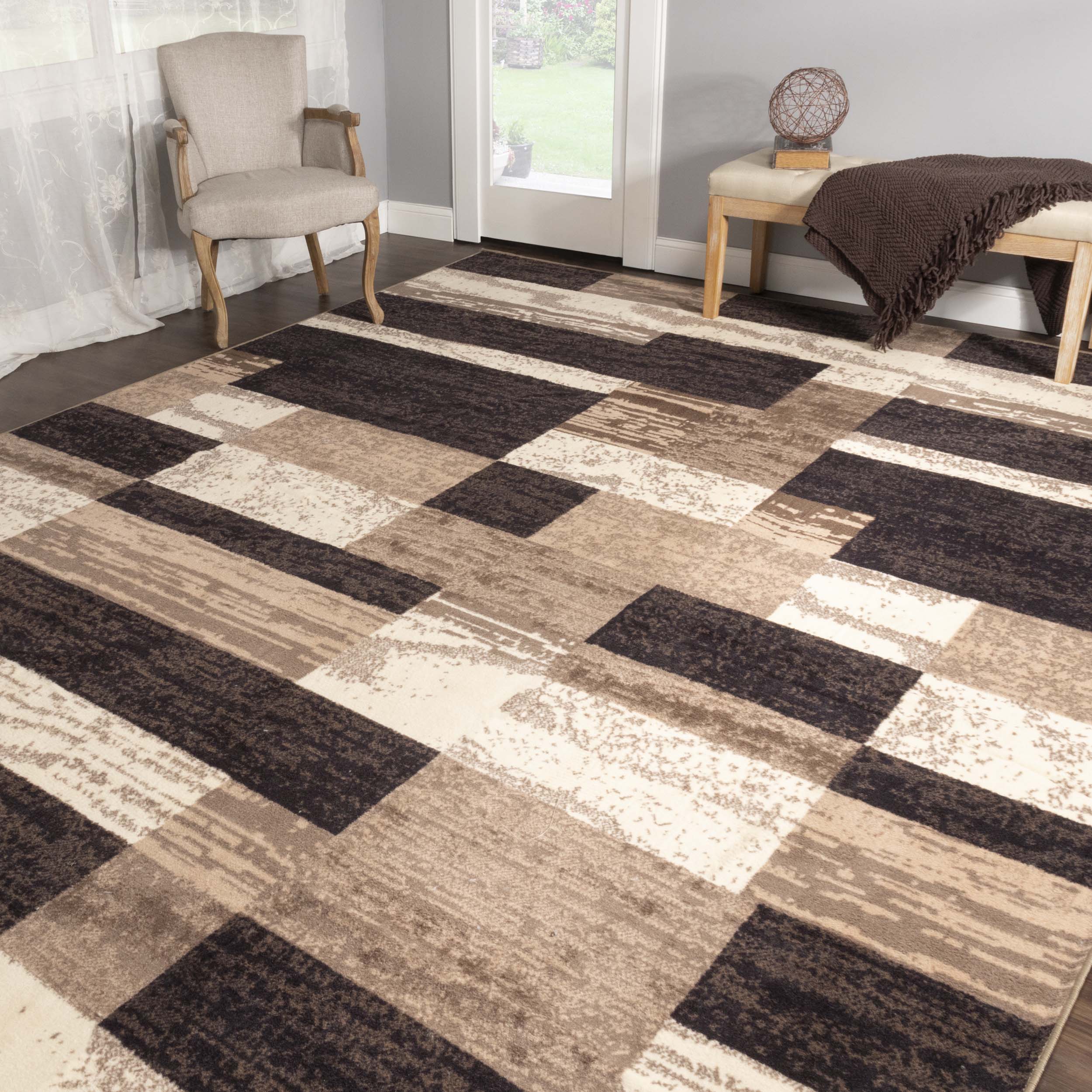 Rockwood Contemporary Patchwork Non-Slip Indoor Area Rug - Soft Modern Boho Rug for Living Room, Bedroom & Nursery - Perfect for Home Decor & Cozy Spaces