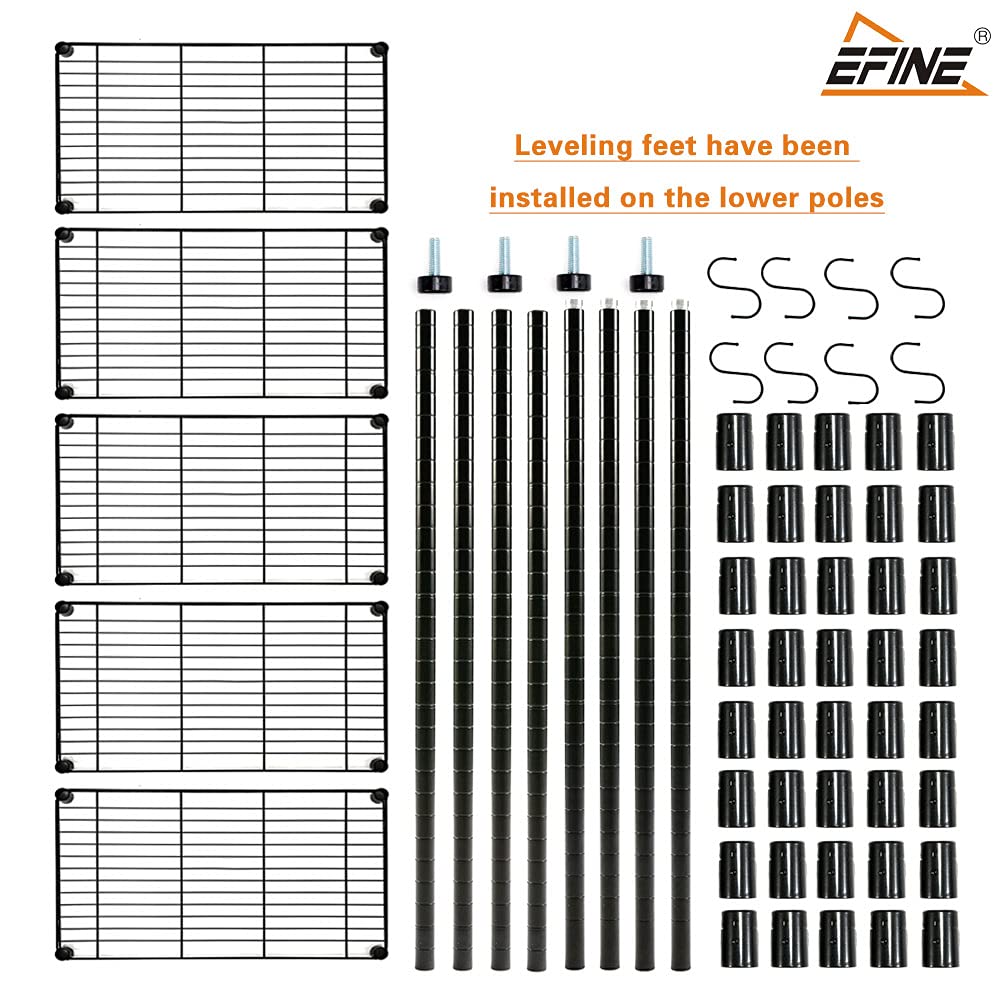 EFINE 2-Pack 5-Shelf Heavy Duty Steel Wire Shelving Unit with Adjustable Shelves, NSF Certified, 100lbs Capacity Per Shelf - Black (23.6