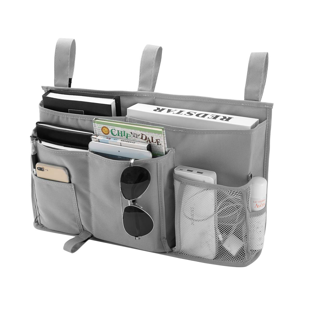 Space-Saving Bunk Bed Organizer with 8 Pockets - Hanging Storage Caddy for Magazines, Books & Essentials - Durable 600D Oxford Cloth (Gray) - Perfect for College Dorms, Hospital Beds & Baby Bed Rails - Keep Your Bedside Neat & Organized