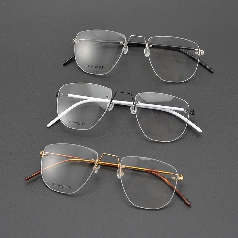Stylish Black Titanium Rimless Square Eyeglasses for Women - Lightweight, Screwless Design - Perfect for Work, Reading & Everyday Fashion