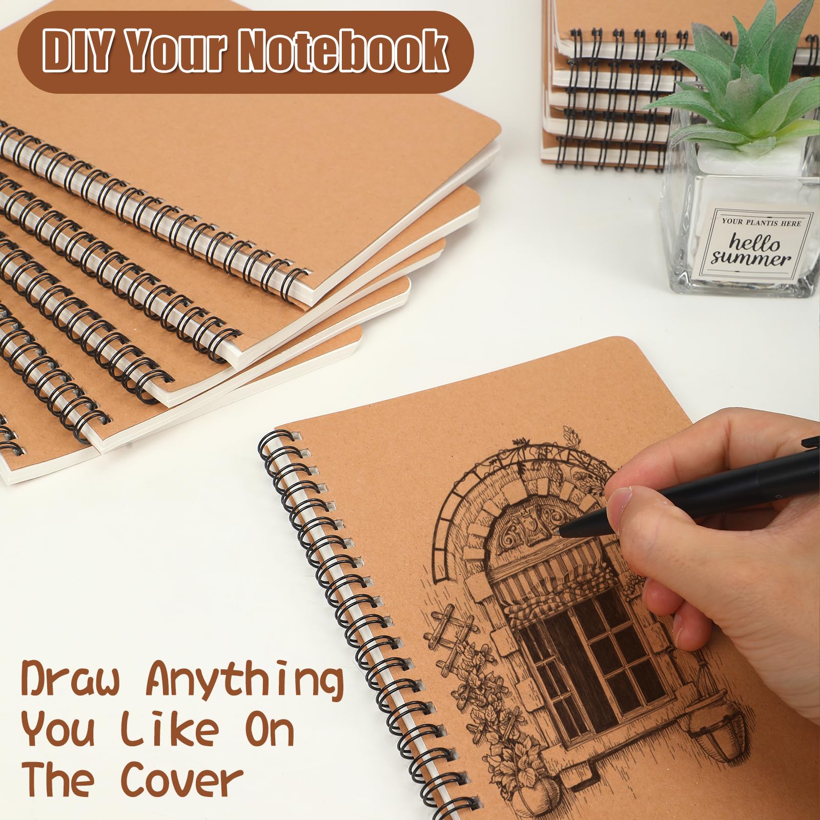 Miikoul 100-Pack A5 Spiral Notebooks - Kraft Paper Cover, 8.3