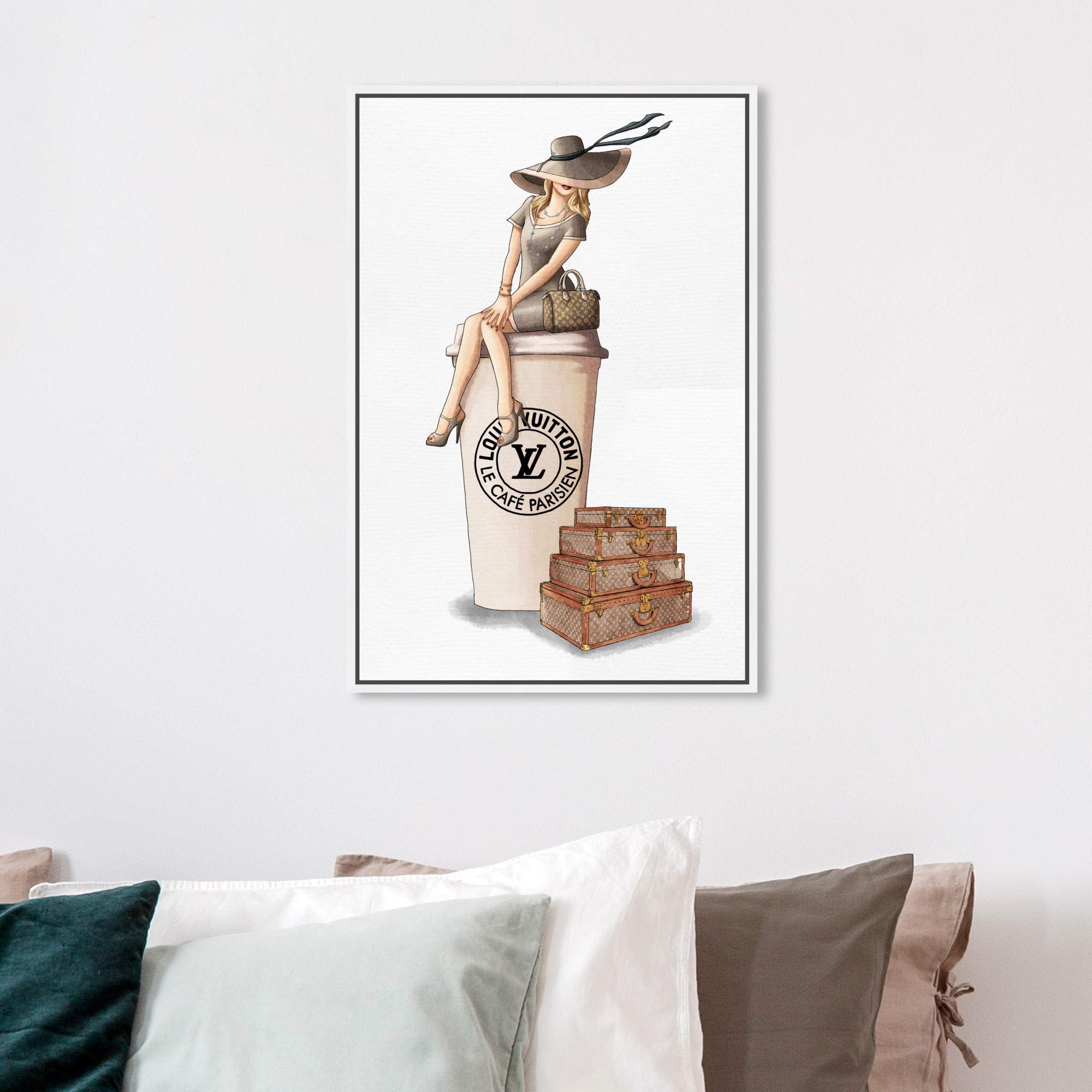 Oliver Gal Artist Co. 'Cafe au Lait Paris' Fashion Wall Art - 16x24 Inch Framed Canvas Print in Brown | Handbags & Home Décor | Perfect for Living Room, Bedroom or Office Decor